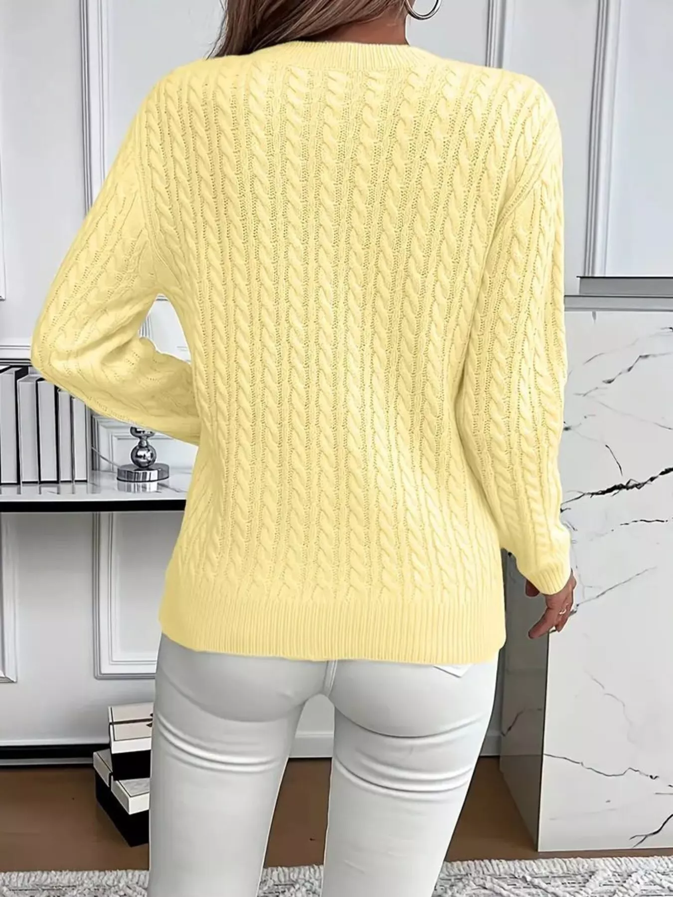 Cable Knit Round Neck Sweater - Image 2