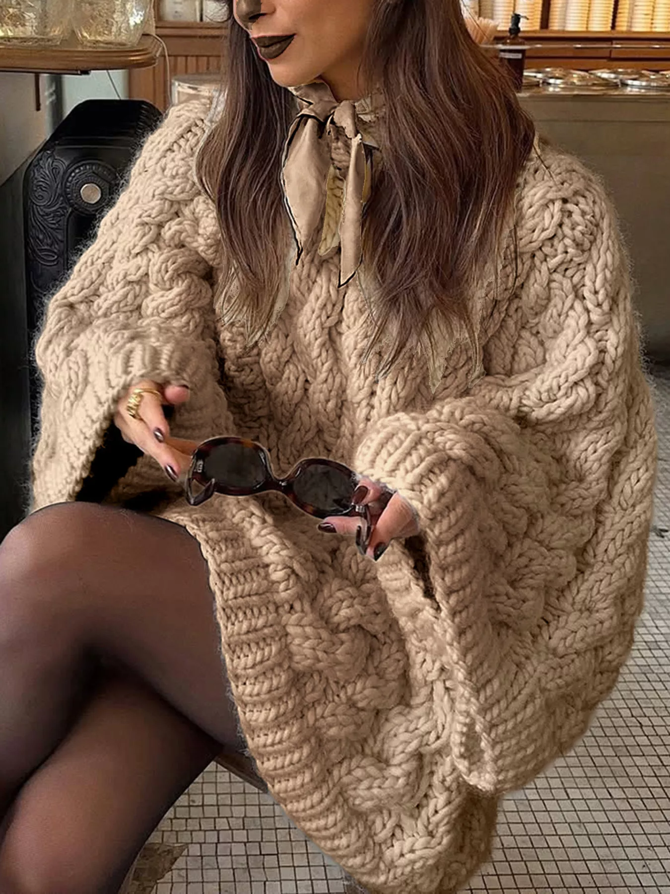 Cable Knit Round Neck Sweater - Image 4