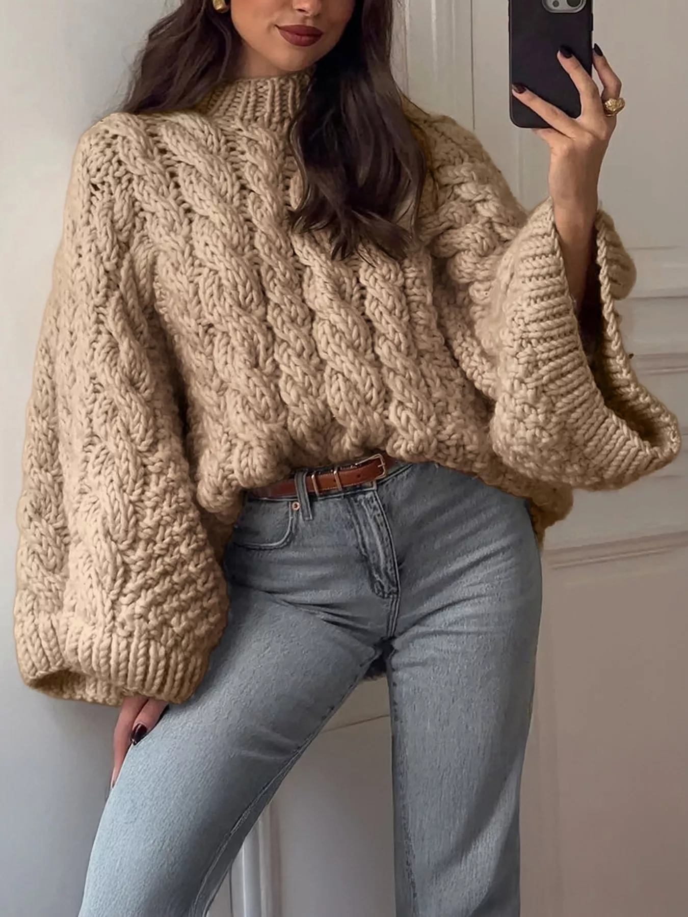 Cable Knit Round Neck Sweater - Image 6
