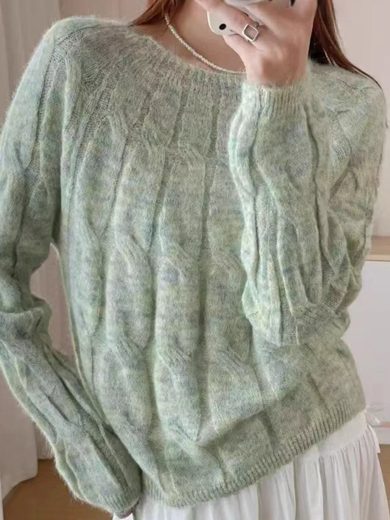 Cable-Knit Round Neck Sweater - Image 5
