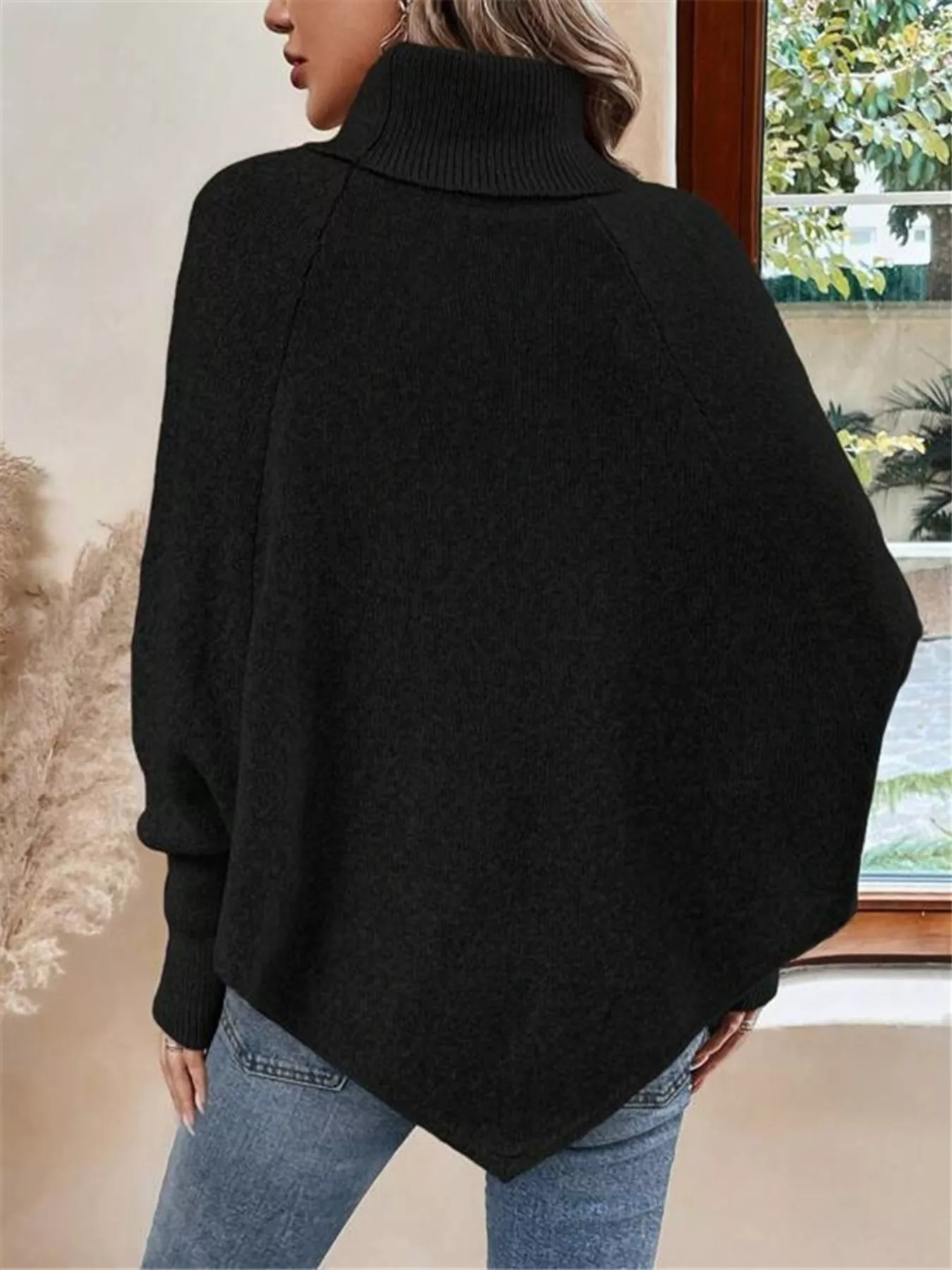 Cable Knit Turtleneck Cape Sweater - Image 11