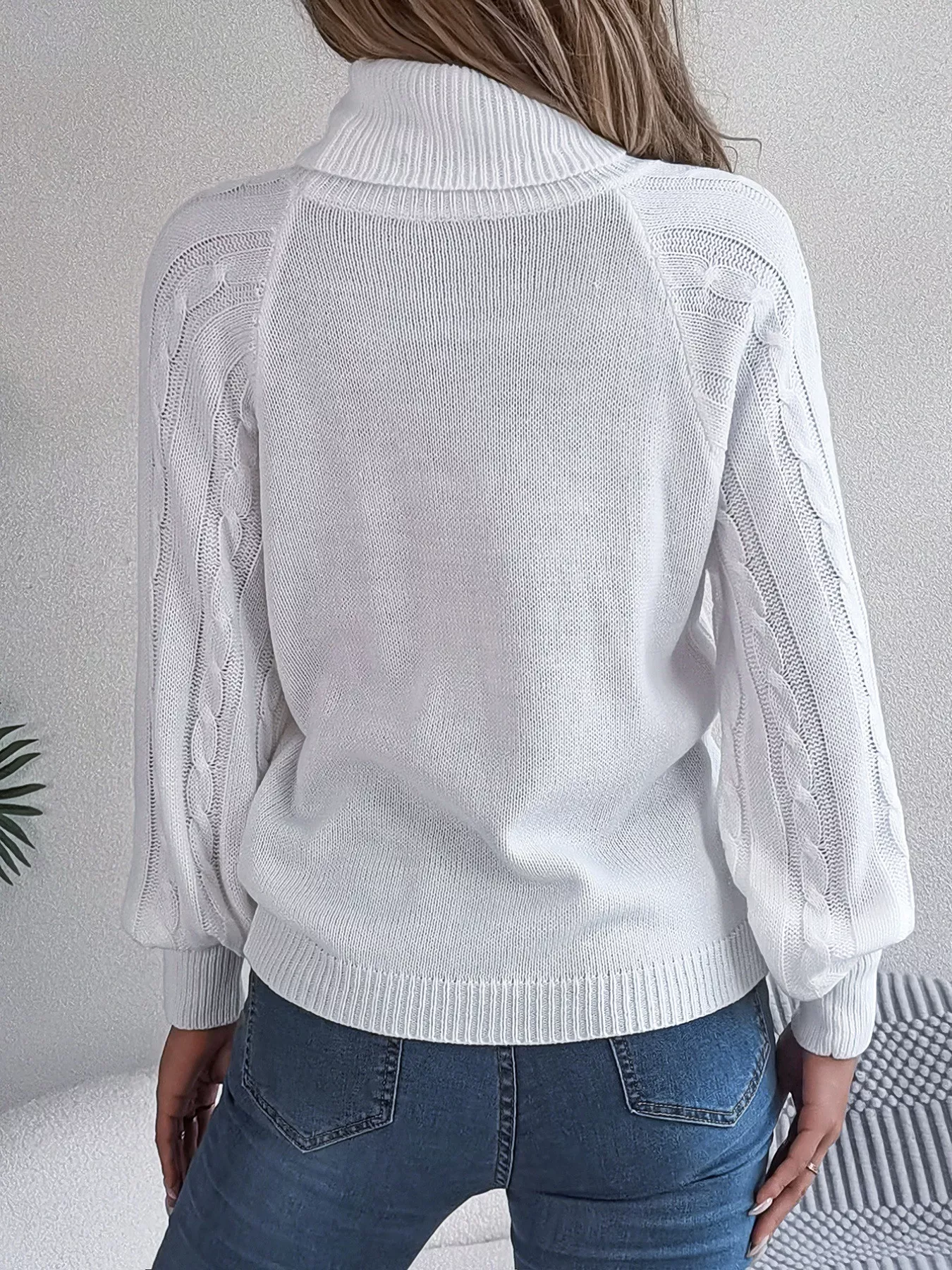 Cable Knit Turtleneck Long Sleeve Sweater - Image 15