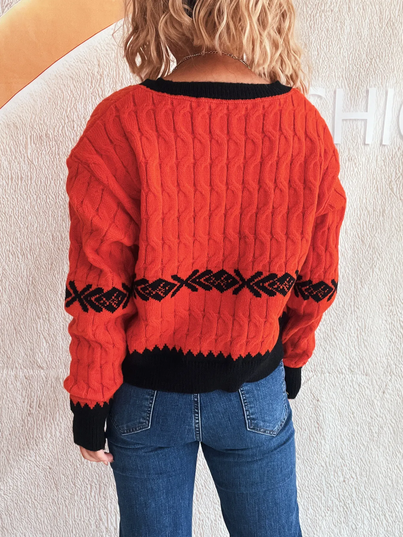 Cable Knit V-Neck Sweater - Image 6