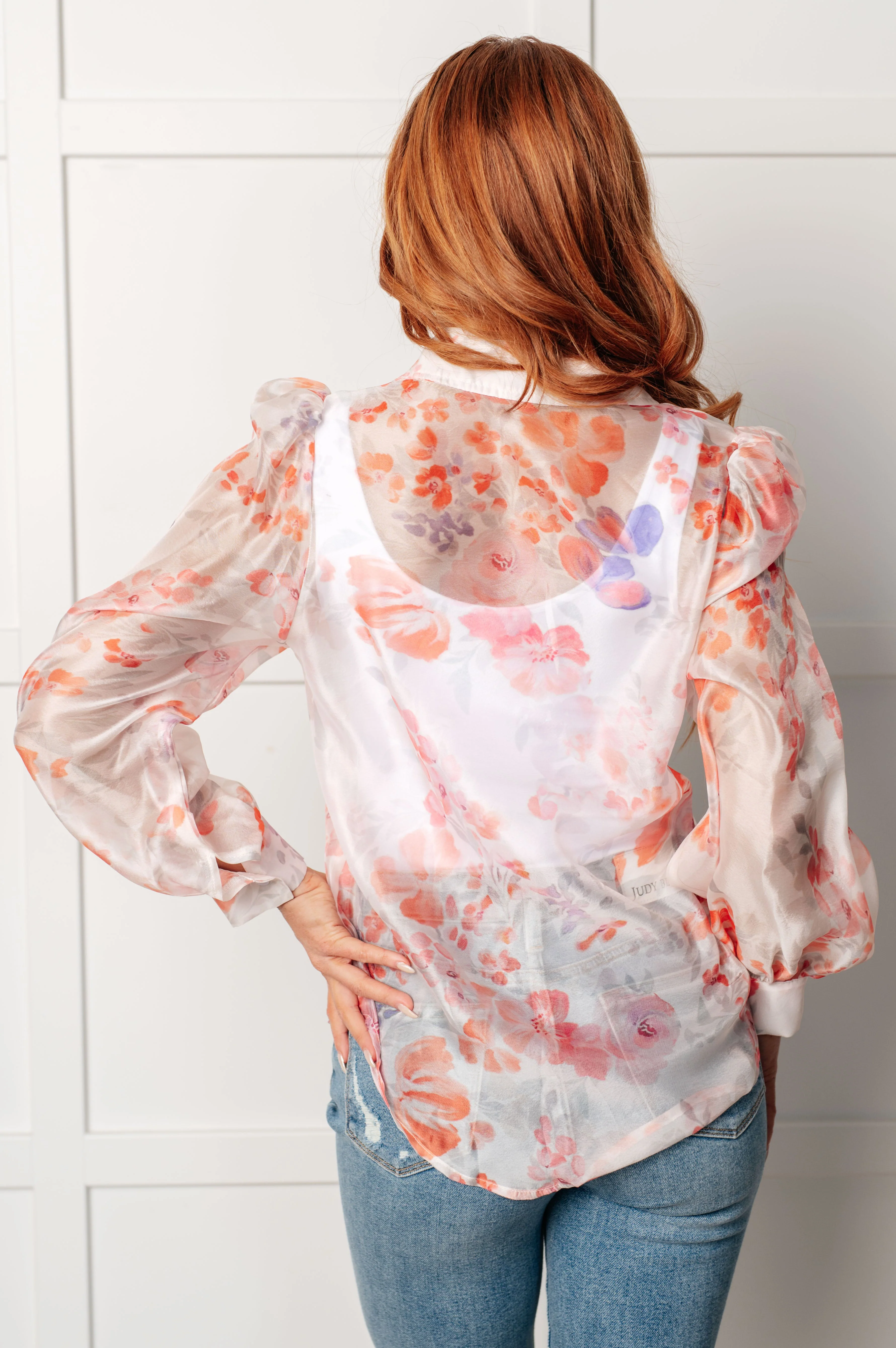 Call Me Back Sheer Floral Button Up Blouse - Image 7
