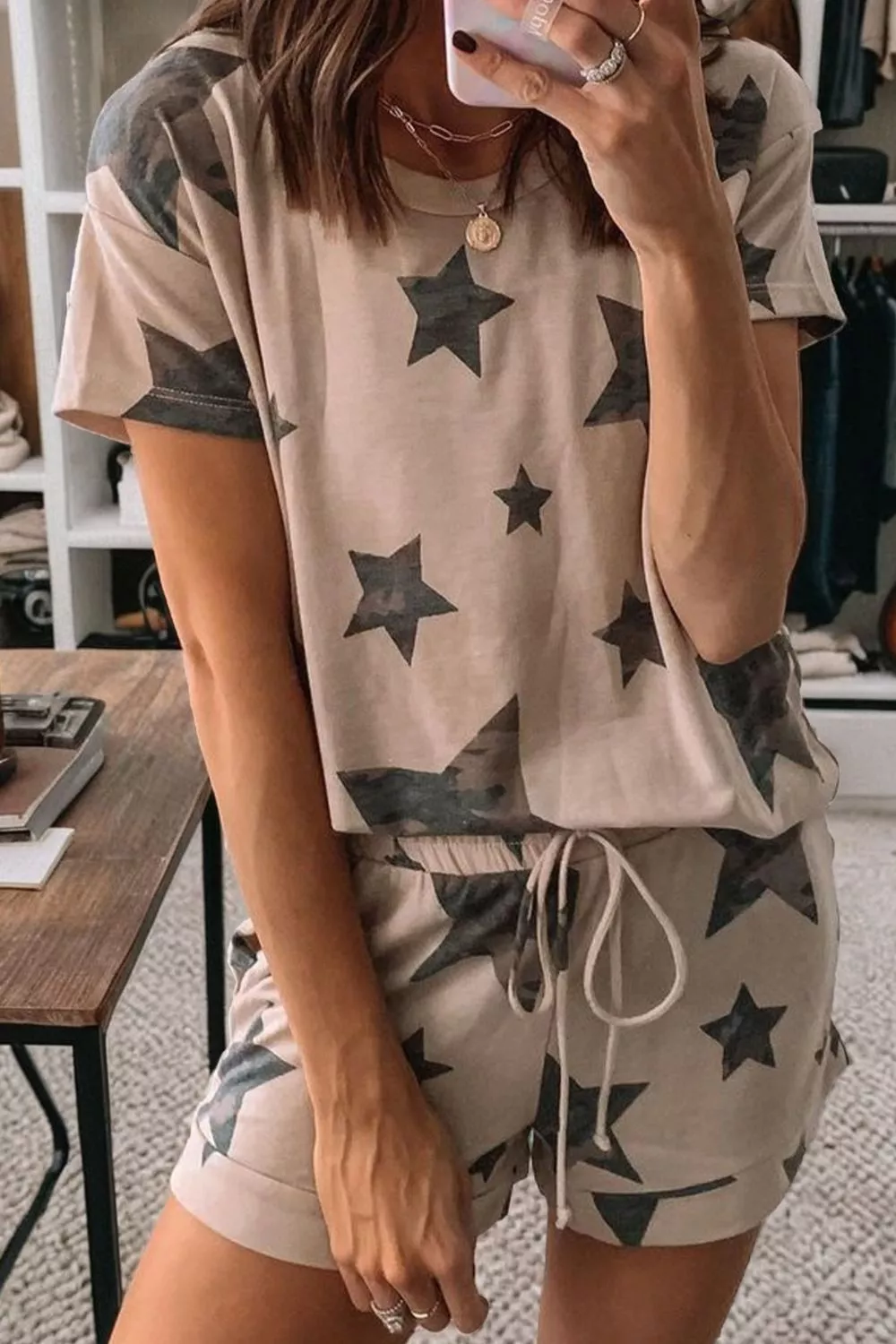 Camo Star Print Tee and Shorts Lounge Set - Image 5