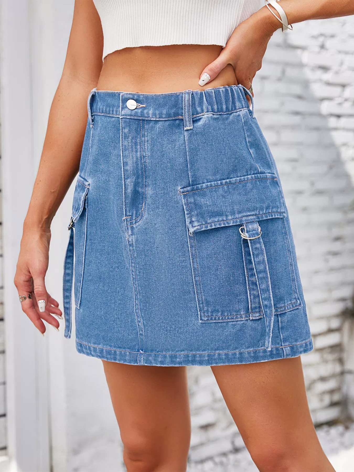 Casual Cargo Denim Skirt - Image 7