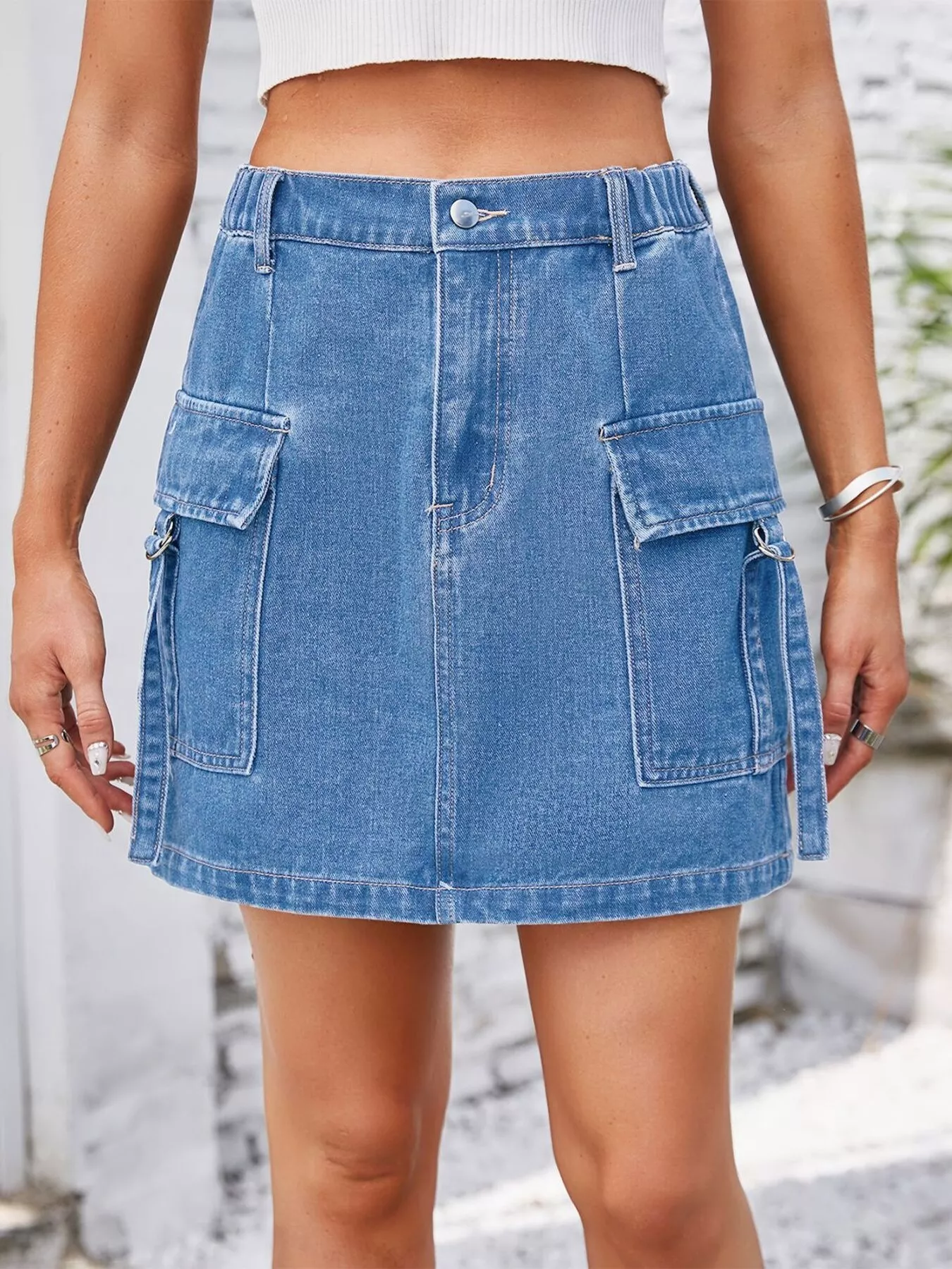 Casual Cargo Denim Skirt - Image 9