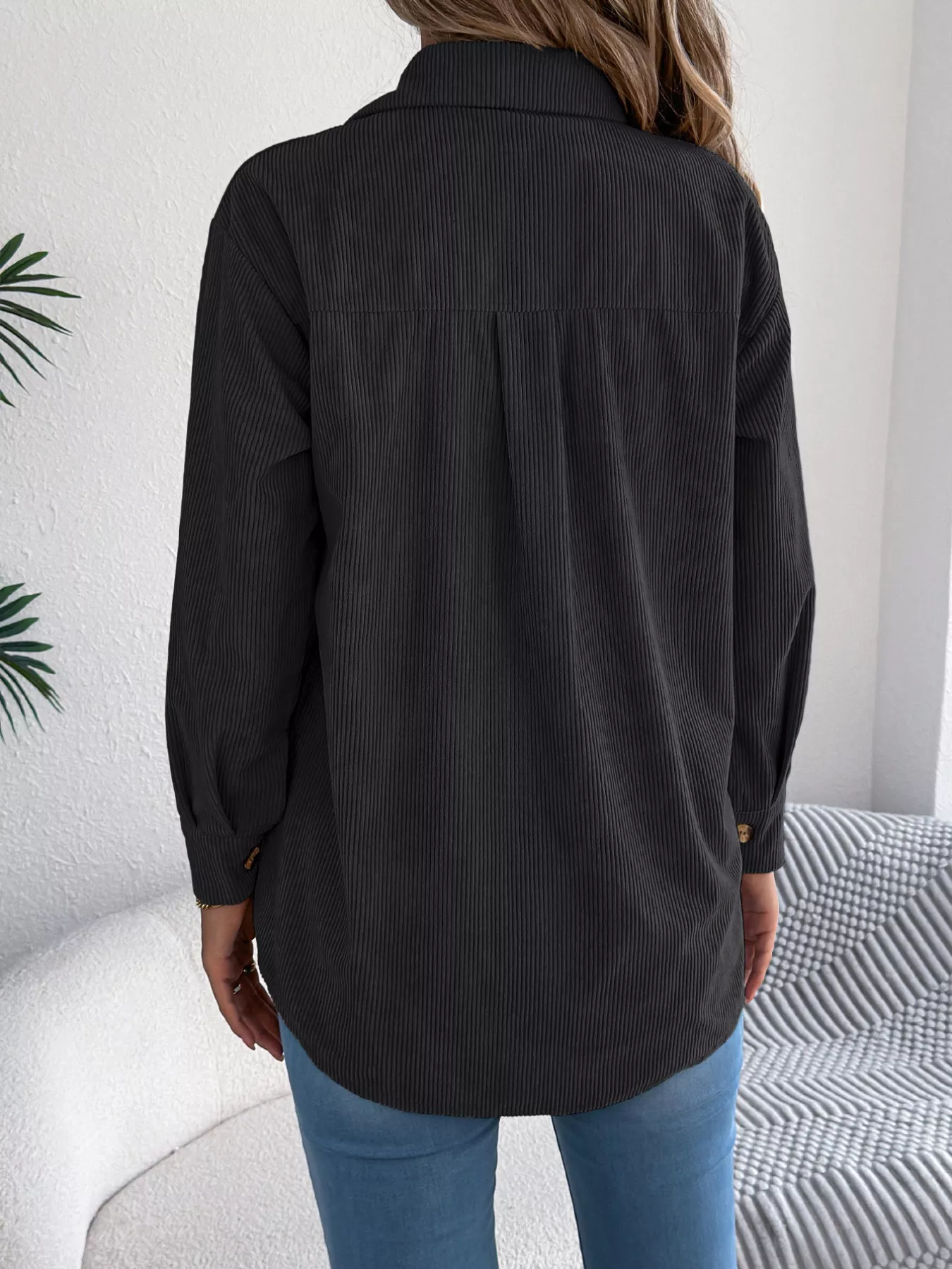Casual Corduroy Button-Up Shacket - Image 9
