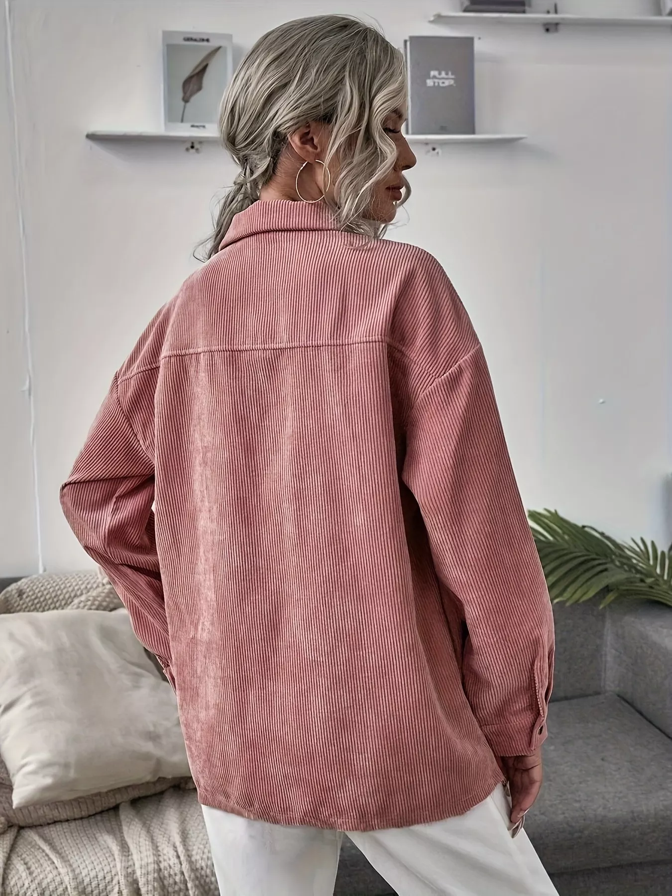 Casual Corduroy Button-Up Shacket - Image 2