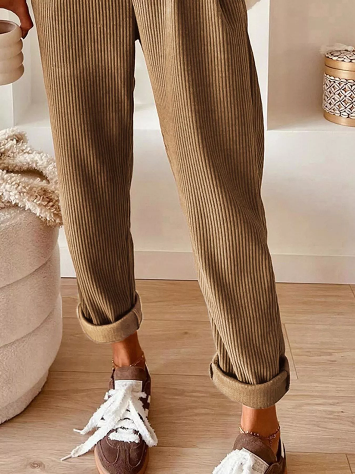 Casual Corduroy Drawstring Waist Pants - Image 15