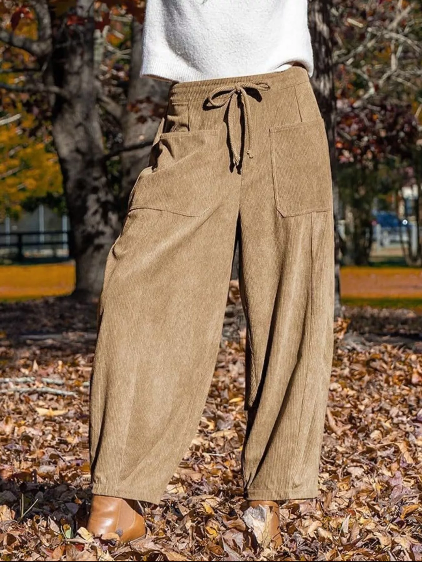 Casual Corduroy Wide Leg Pants with Pockets - Image 14