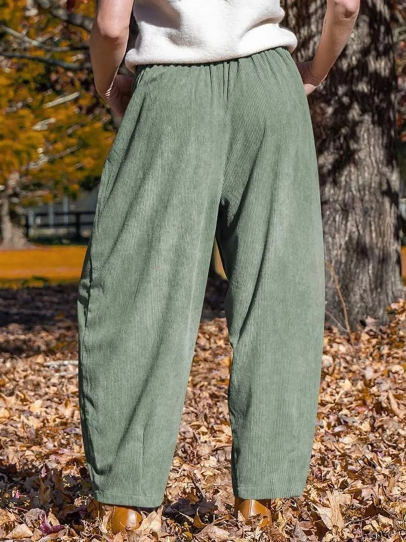 Casual Corduroy Wide Leg Pants with Pockets - Image 6
