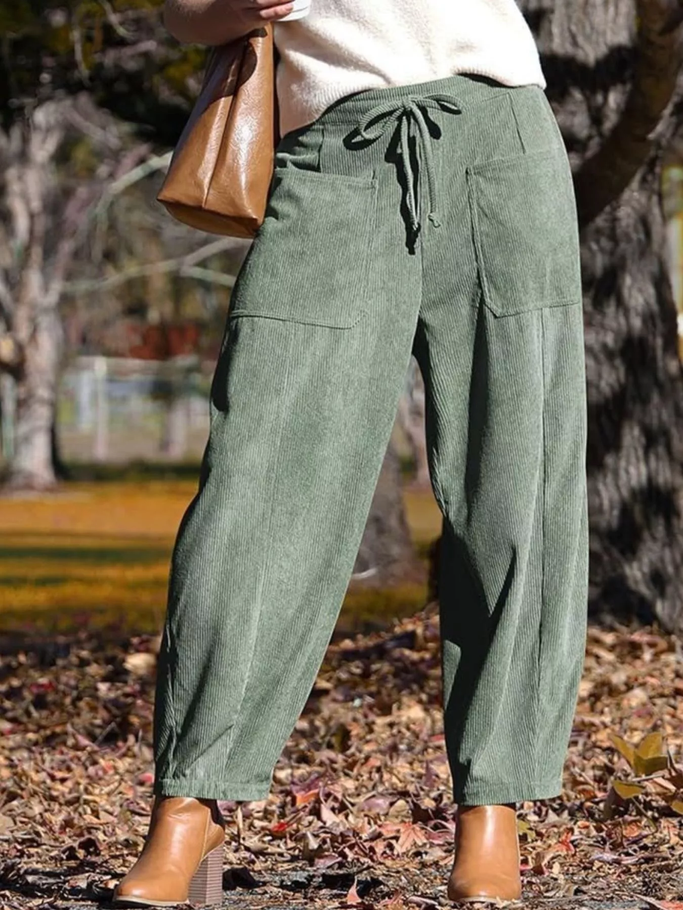 Casual Corduroy Wide Leg Pants with Pockets - Image 8