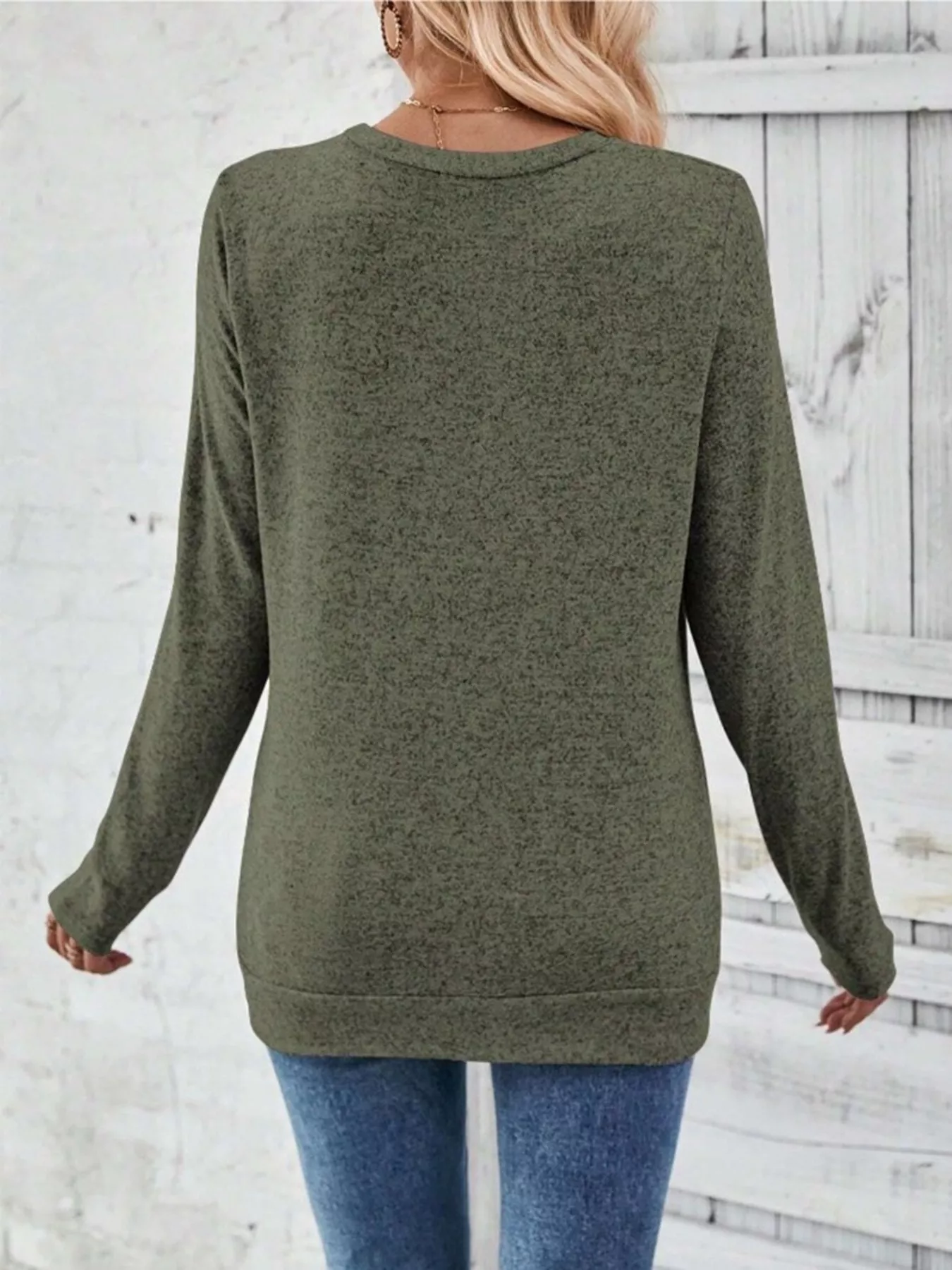 Casual Decor Button Long Sleeve T-Shirt - Image 18