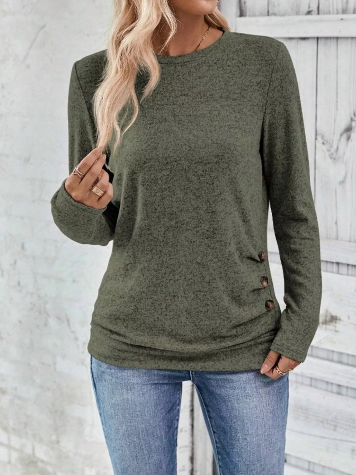 Casual Decor Button Long Sleeve T-Shirt - Image 20