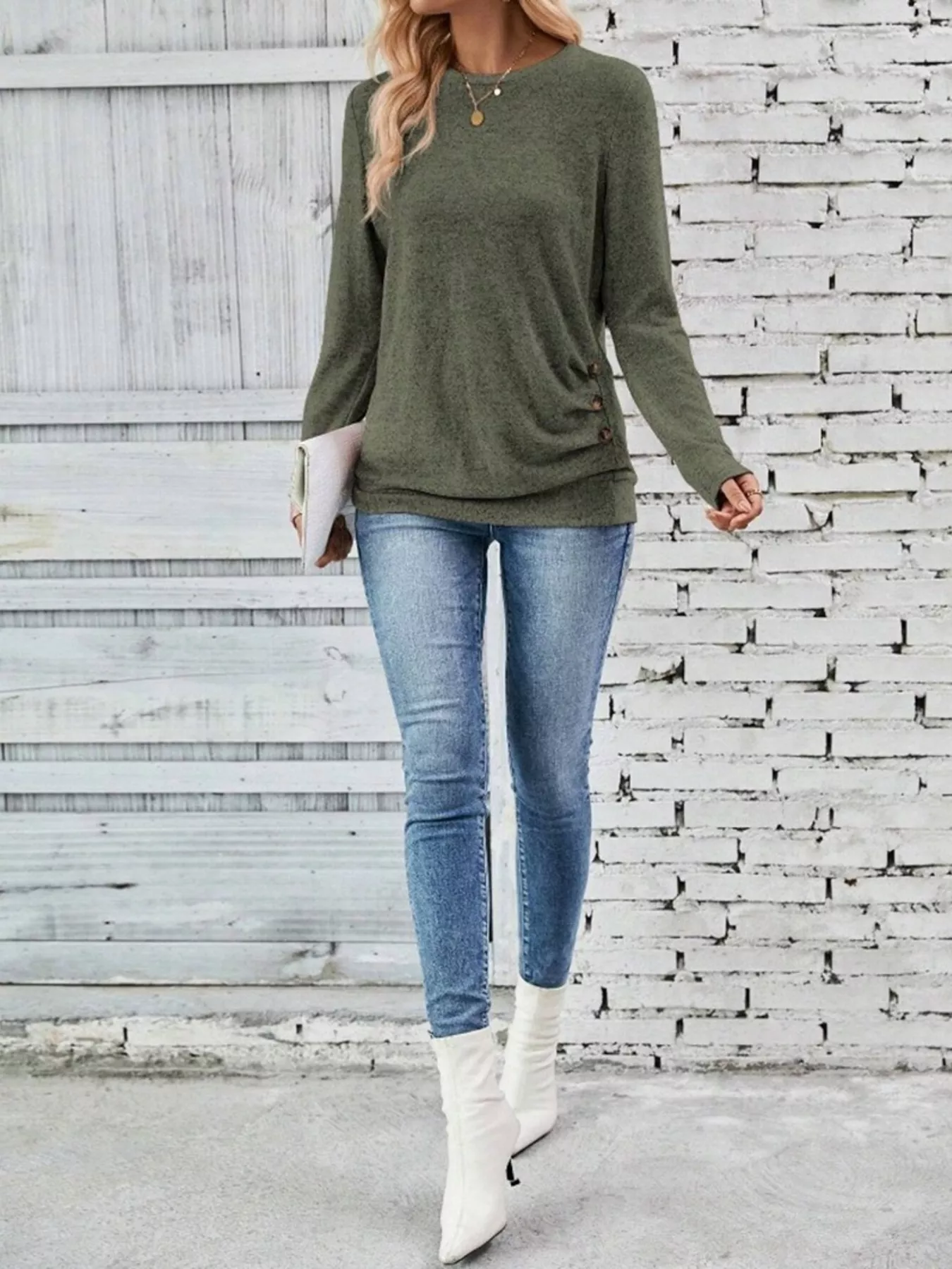 Casual Decor Button Long Sleeve T-Shirt - Image 22