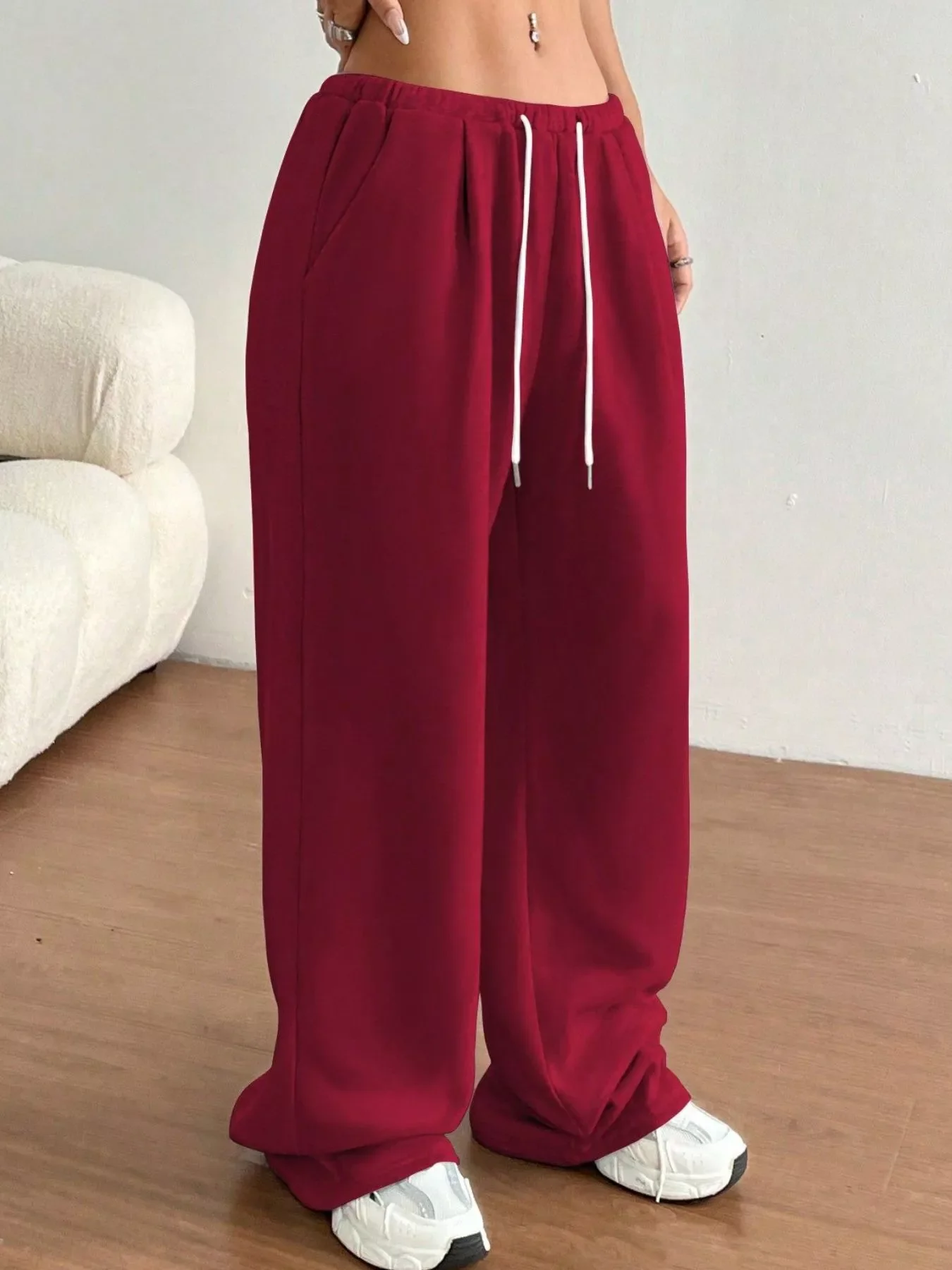 Casual Drawstring High Waist Wide Leg Sweatpants - Image 19