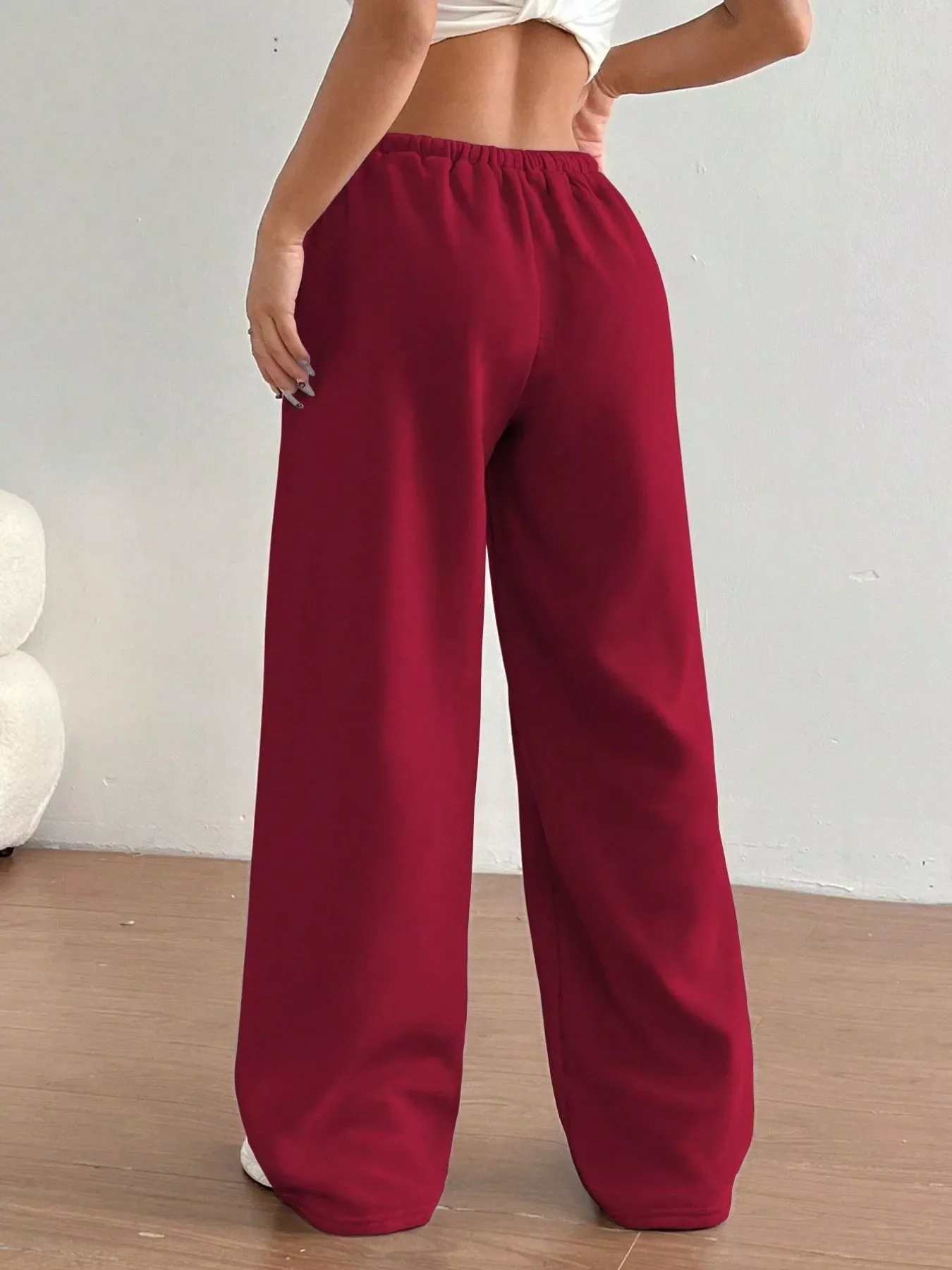 Casual Drawstring High Waist Wide Leg Sweatpants - Image 20