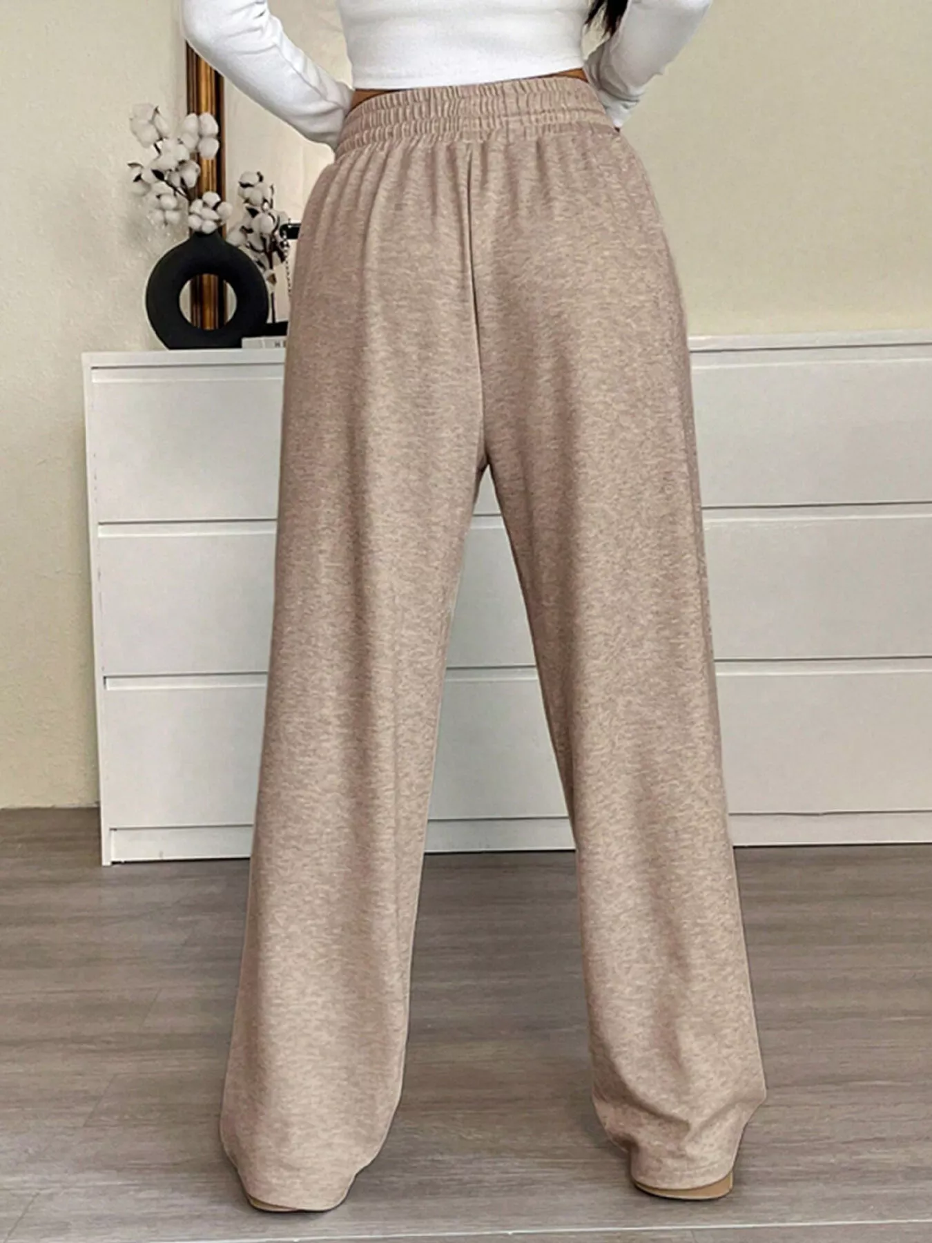 Casual Drawstring Waist Wide Leg Pants - Image 4