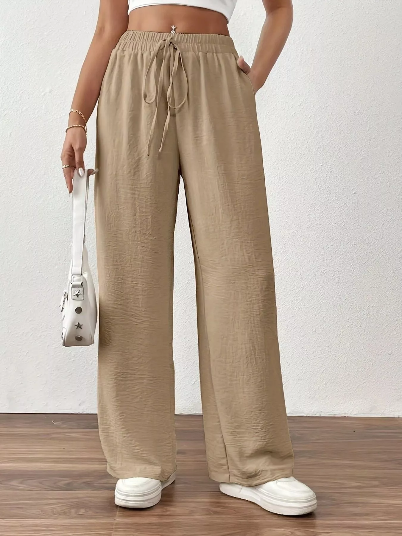 Casual Drawstring Wide Leg Pants - Image 12