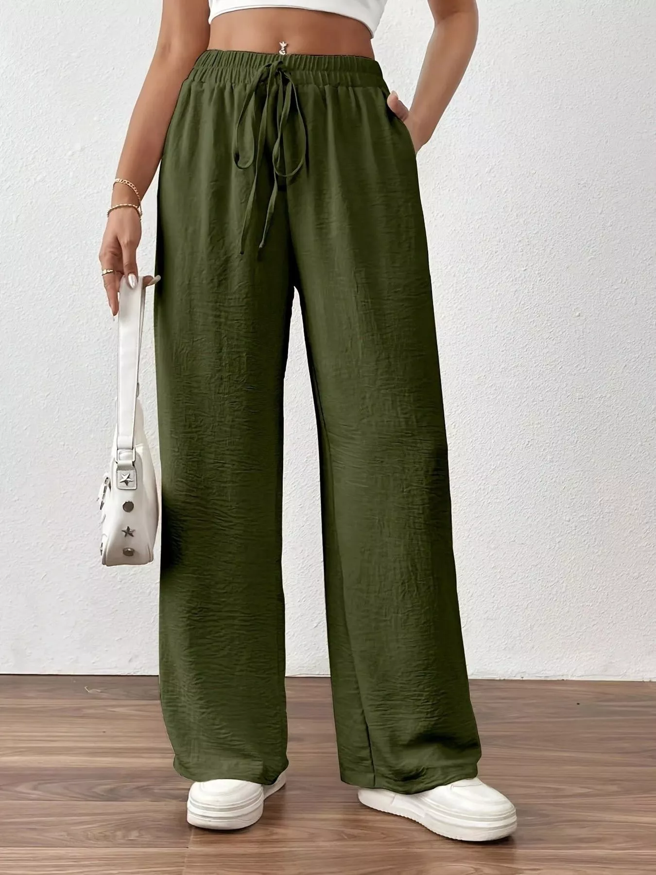 Casual Drawstring Wide Leg Pants - Image 8