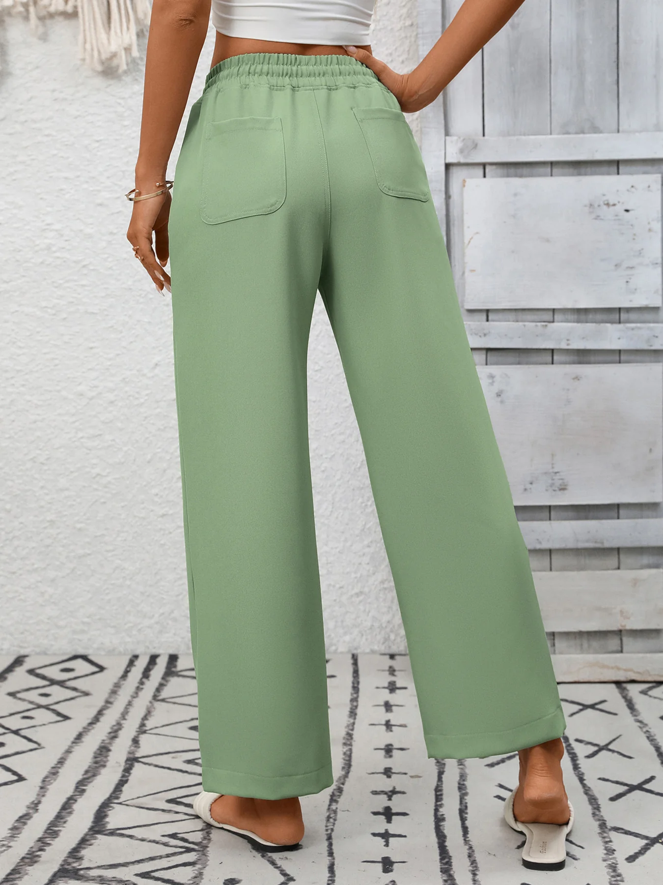 Casual Drawstring Wide Leg Pants - Image 3