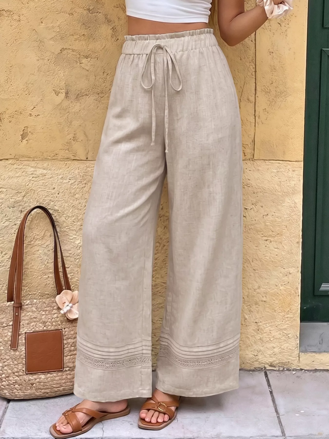Casual Drawstring Wide Leg Pants - Image 2