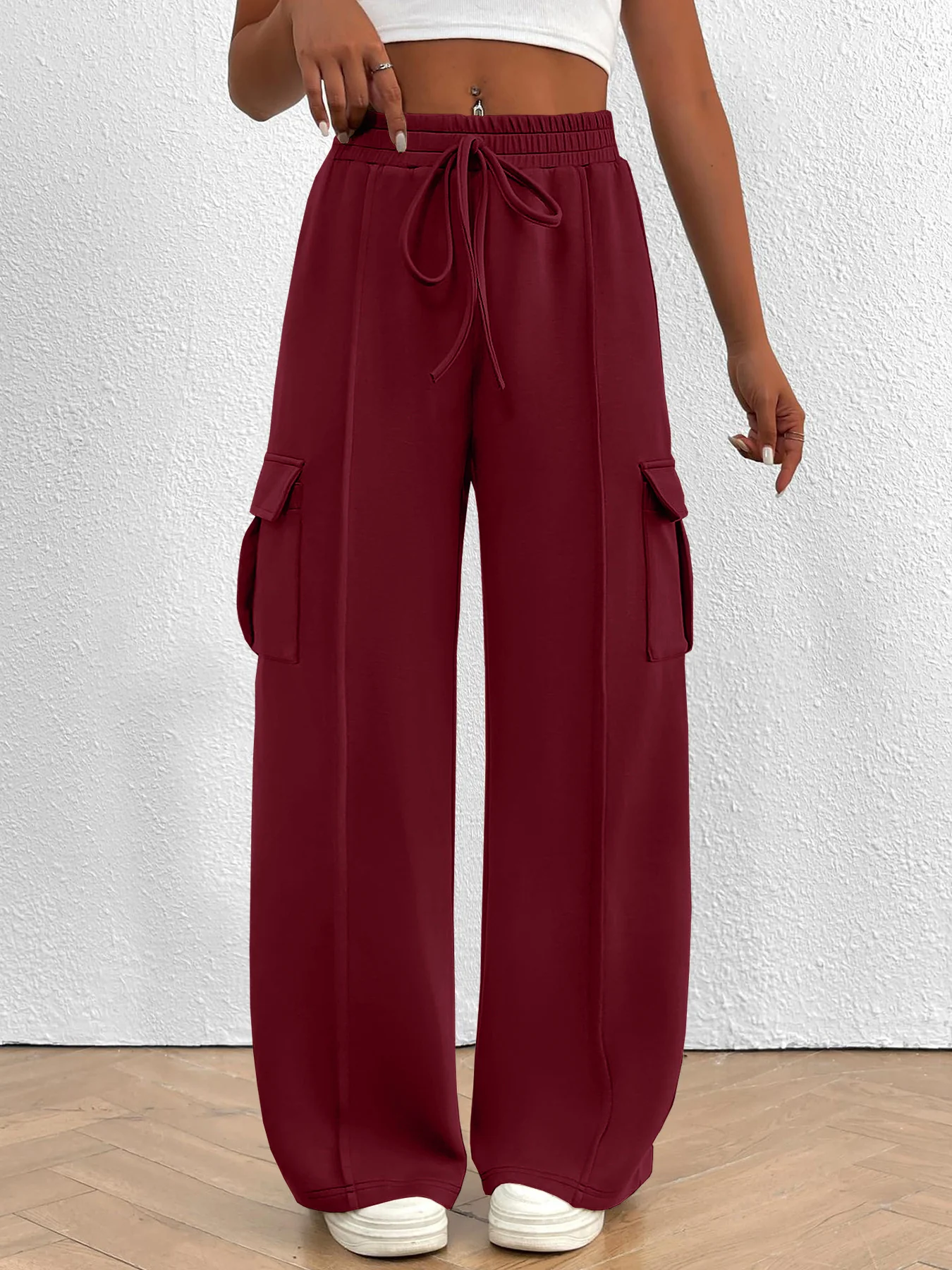 Casual High Waist Cargo Pants with Drawstring - Image 10