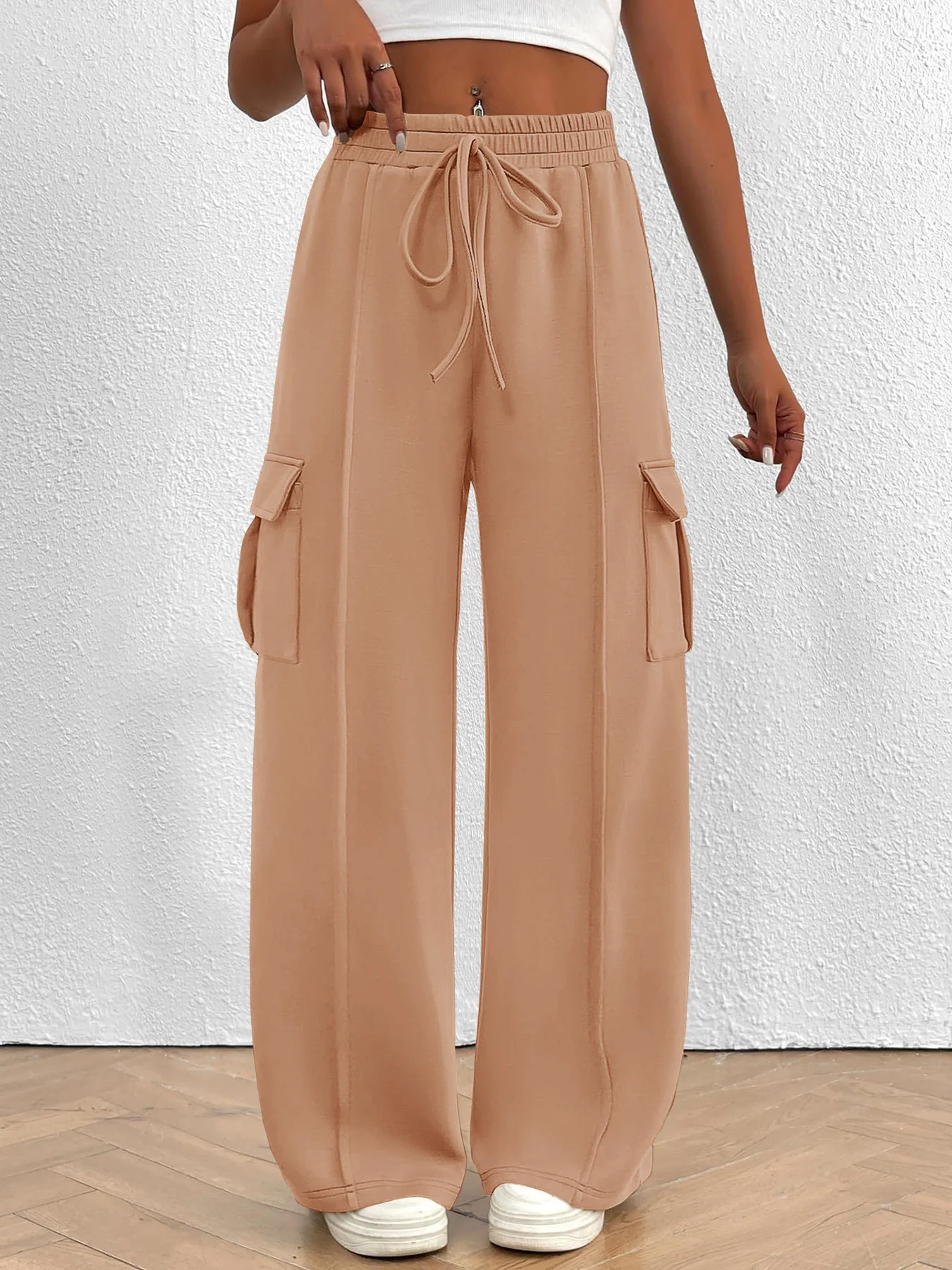 Casual High Waist Cargo Pants with Drawstring - Image 4