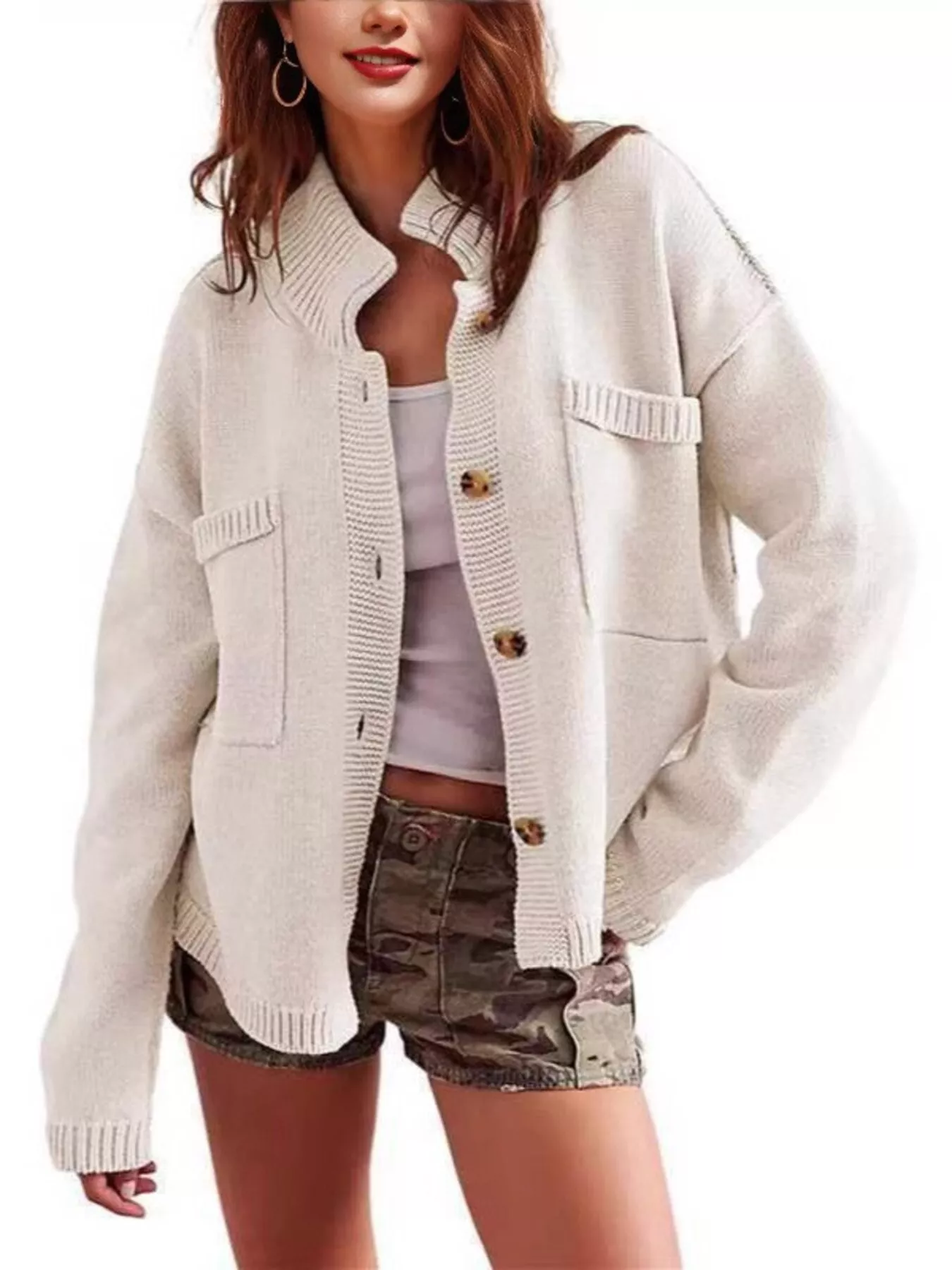 Casual Knit Button-Down Cardigan - Image 3