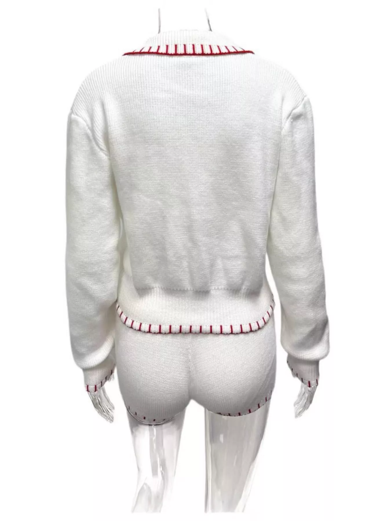 Casual Knit Long Sleeve Top and Shorts Sweater Set - Image 6