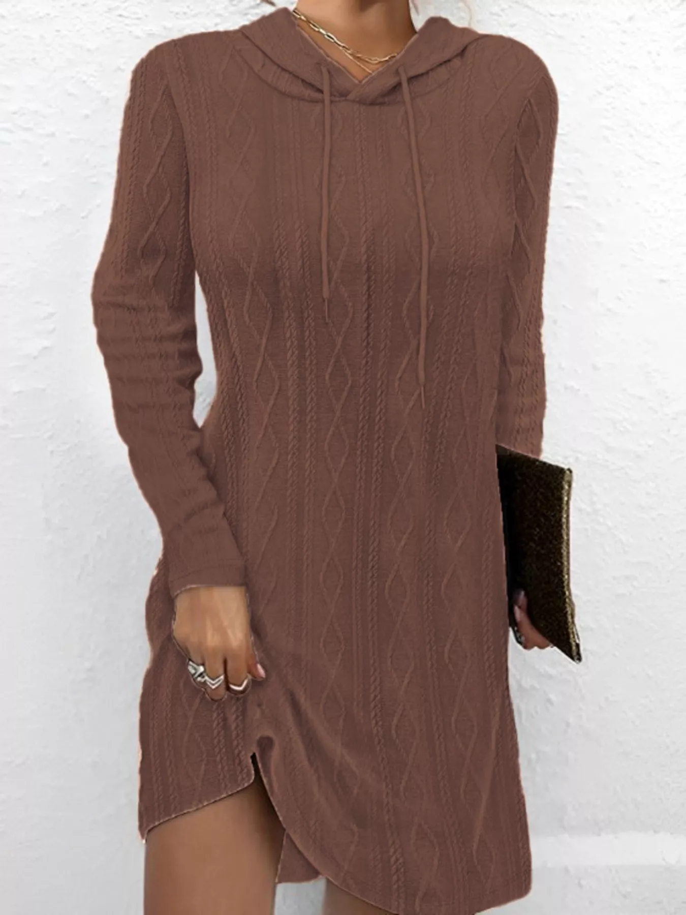 Casual Long Sleeve Hooded Knit Dress - Image 13