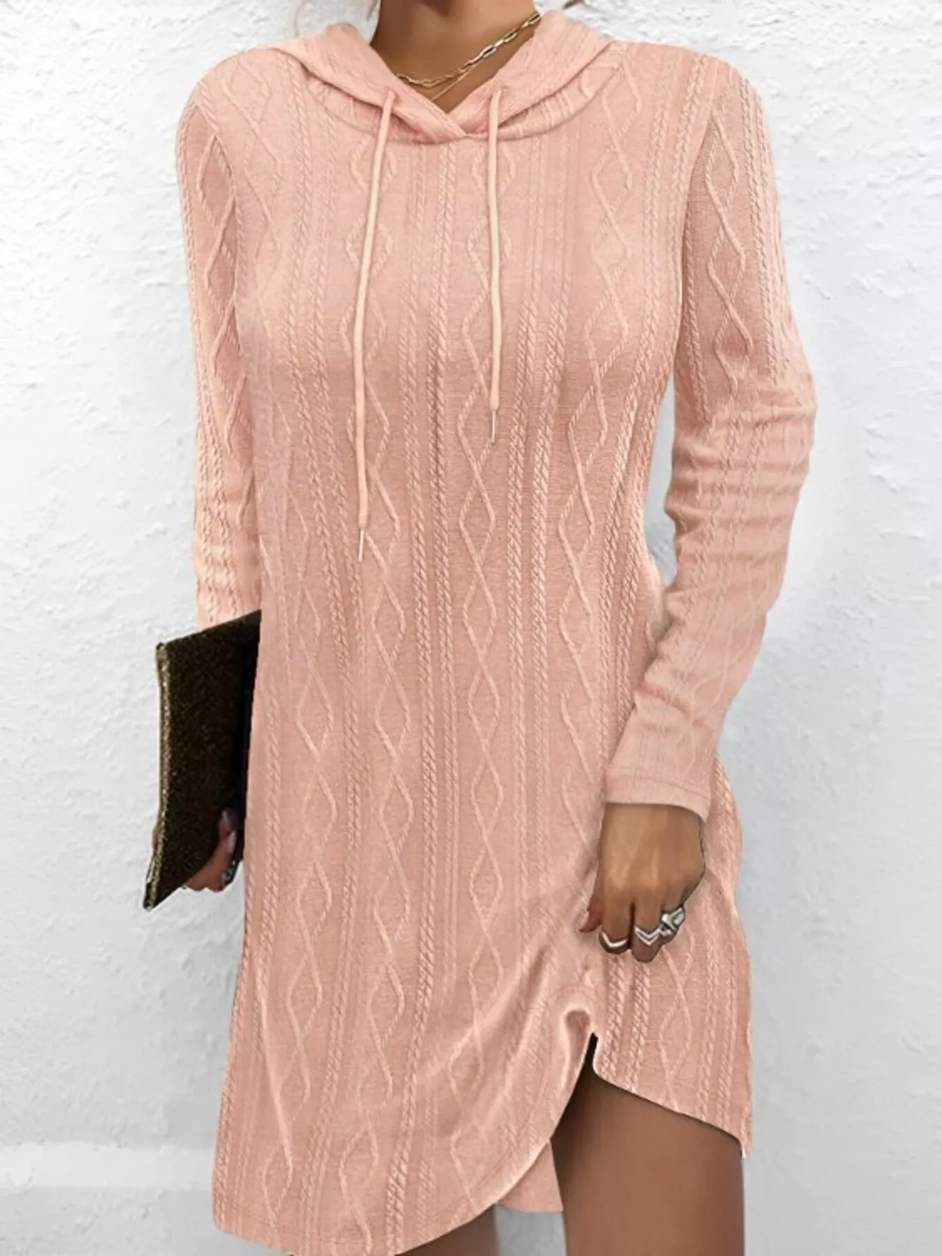 Casual Long Sleeve Hooded Knit Dress - Image 2