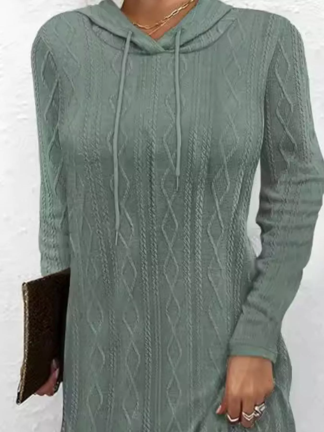 Casual Long Sleeve Hooded Knit Dress - Image 9