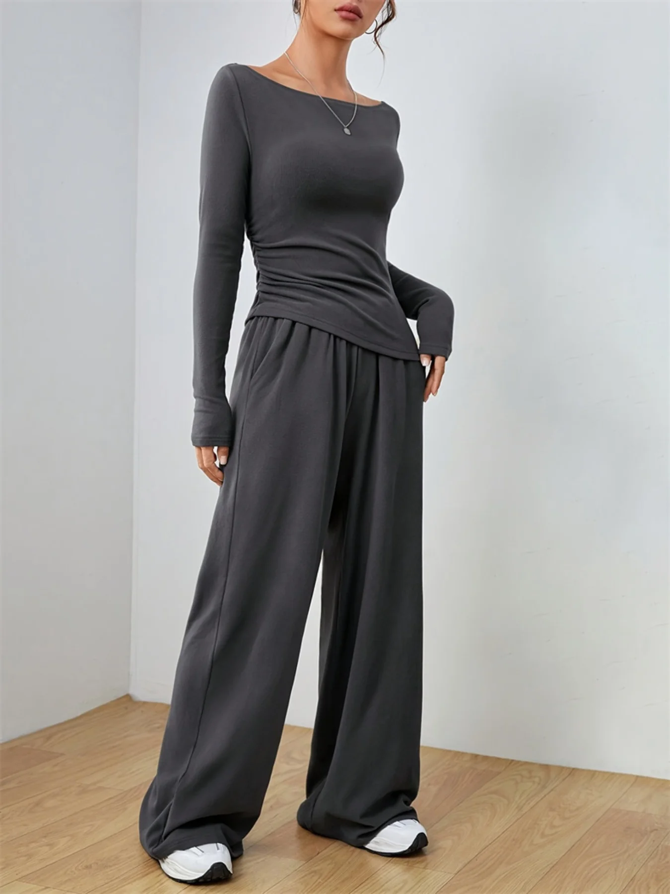 Casual Long Sleeve Top & Wide Leg Pants Set - Image 8