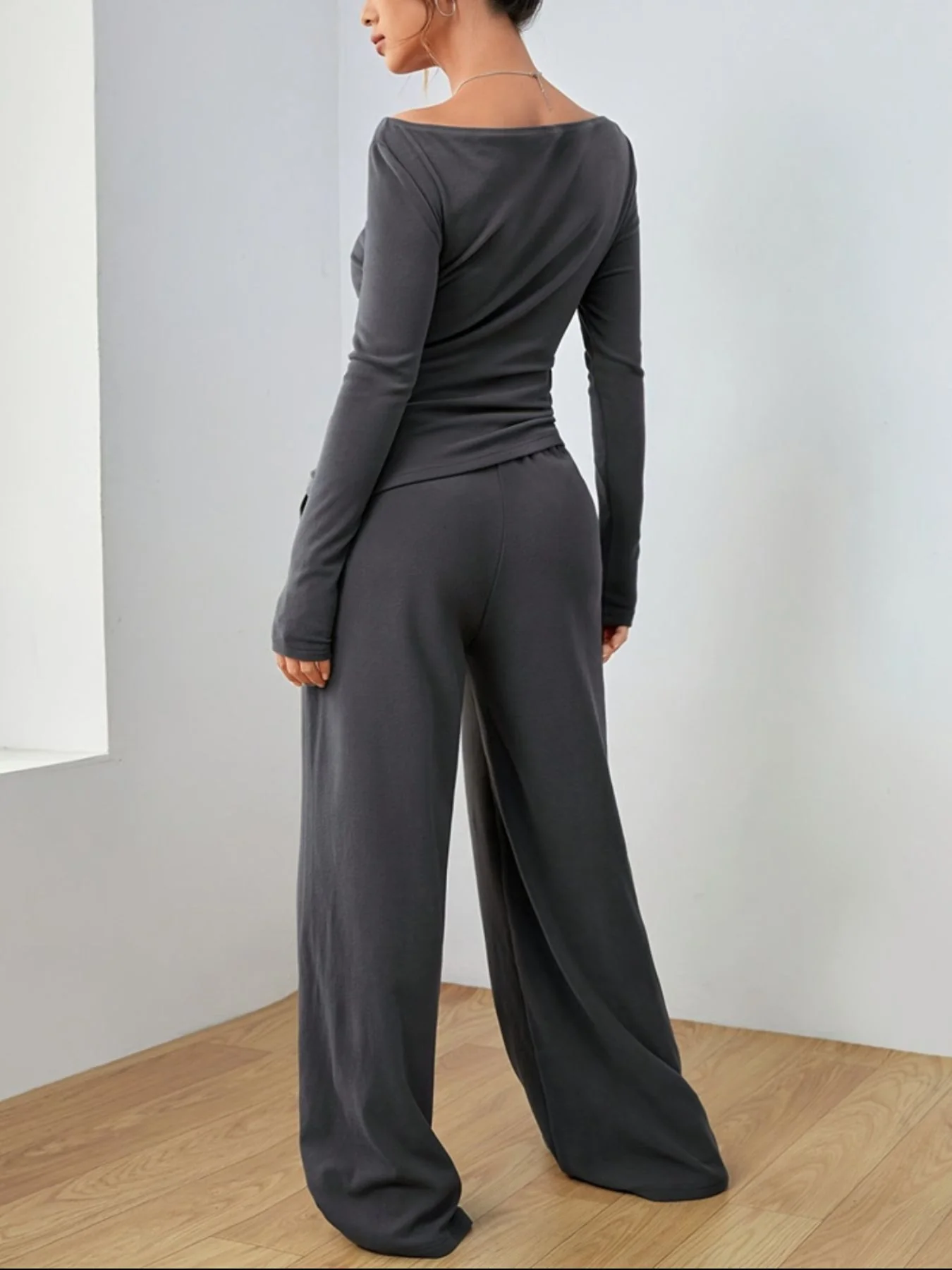 Casual Long Sleeve Top & Wide Leg Pants Set - Image 9