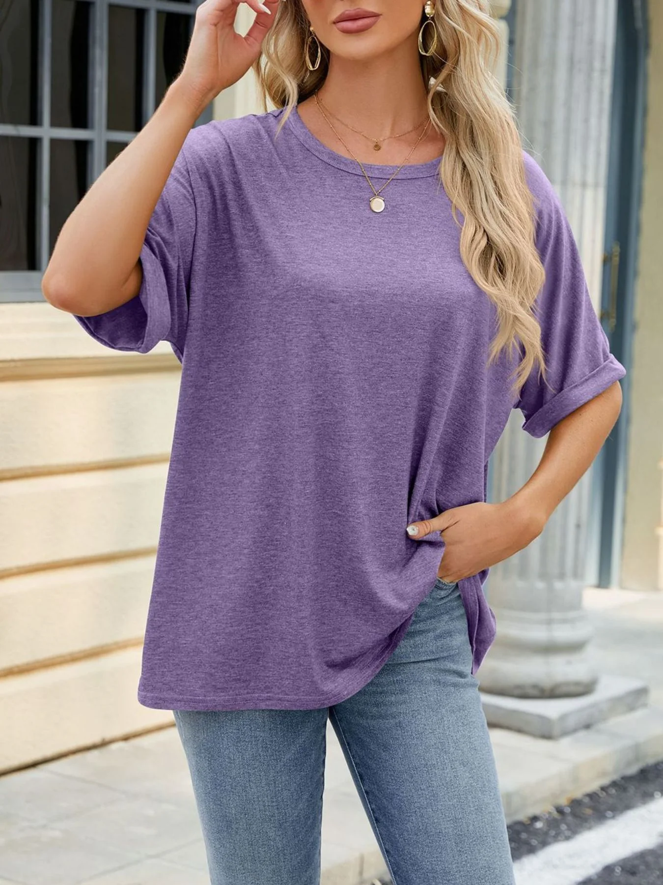 Casual Loose Fit Rolled Sleeve T-Shirt - Image 3