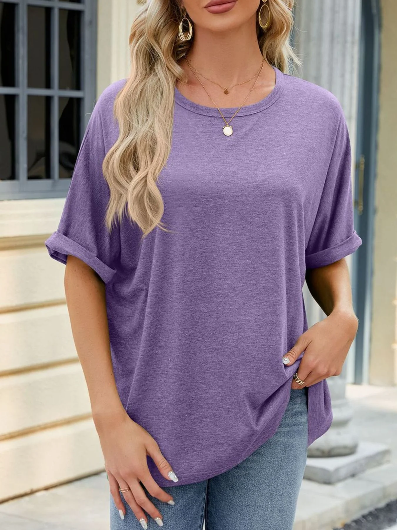 Casual Loose Fit Rolled Sleeve T-Shirt - Image 4