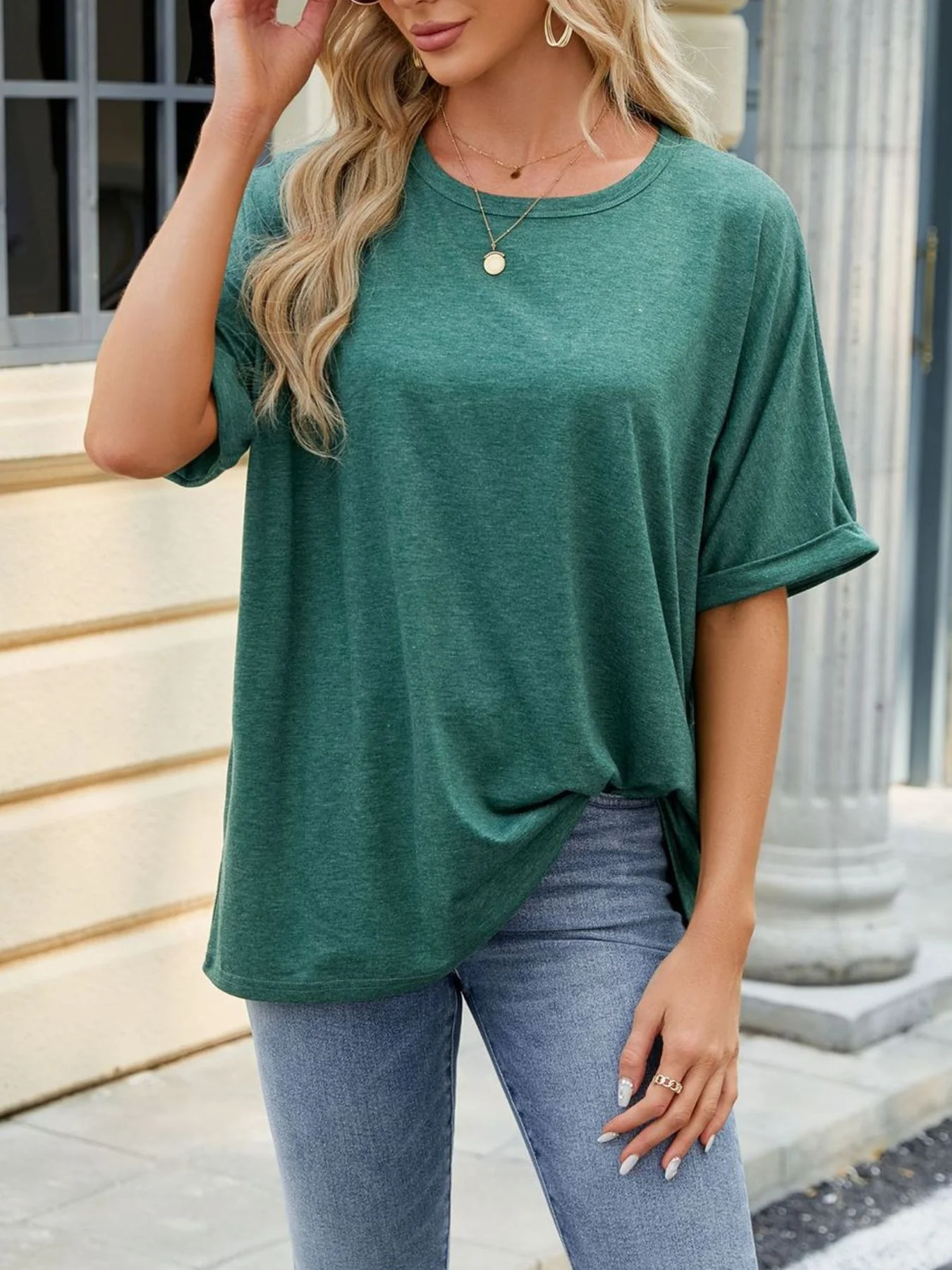 Casual Loose Fit Rolled Sleeve T-Shirt - Image 8