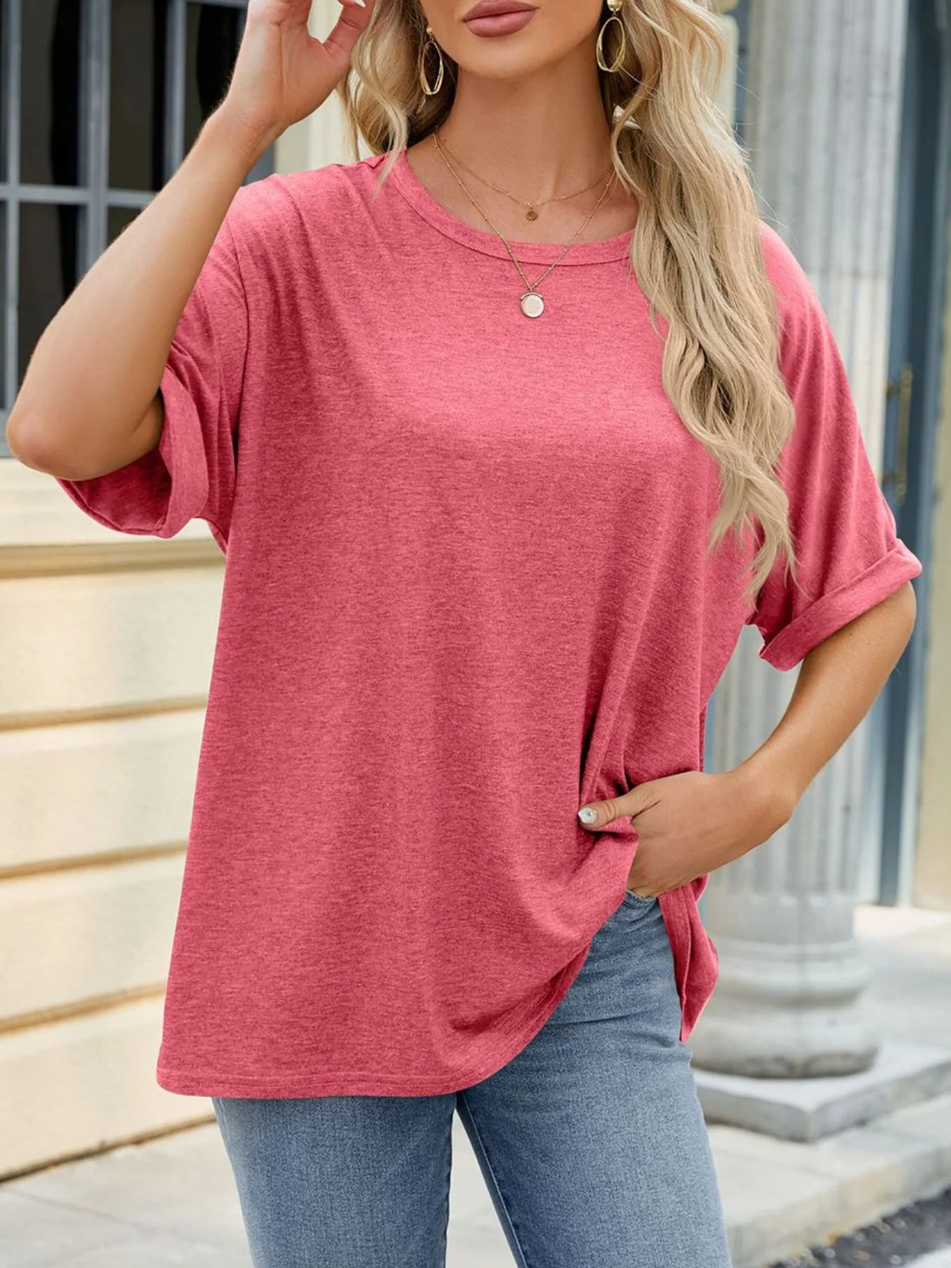 Casual Loose Fit Rolled Sleeve T-Shirt - Image 12