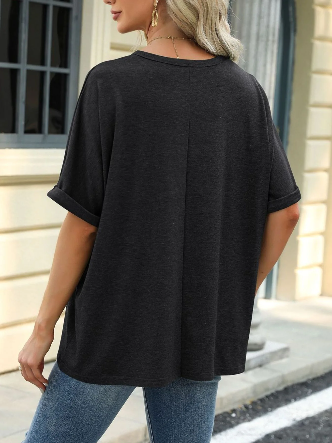 Casual Loose Fit Rolled Sleeve T-Shirt - Image 15