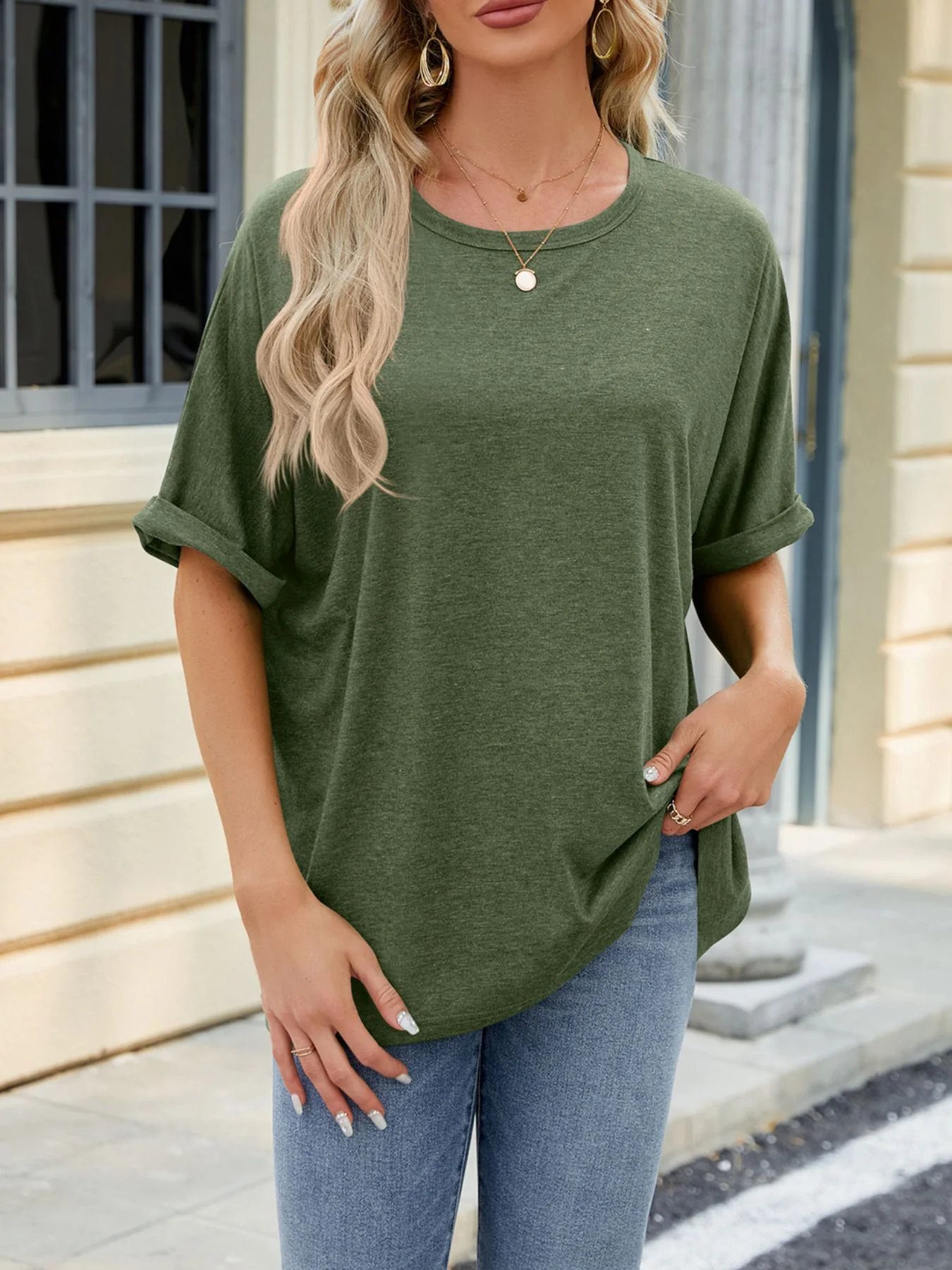 Casual Loose Fit Rolled Sleeve T-Shirt - Image 3