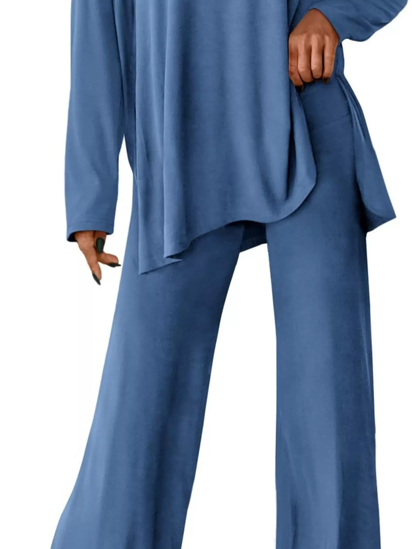 Casual Loose Long Sleeve Top and Wide Leg Pants Set - Image 3