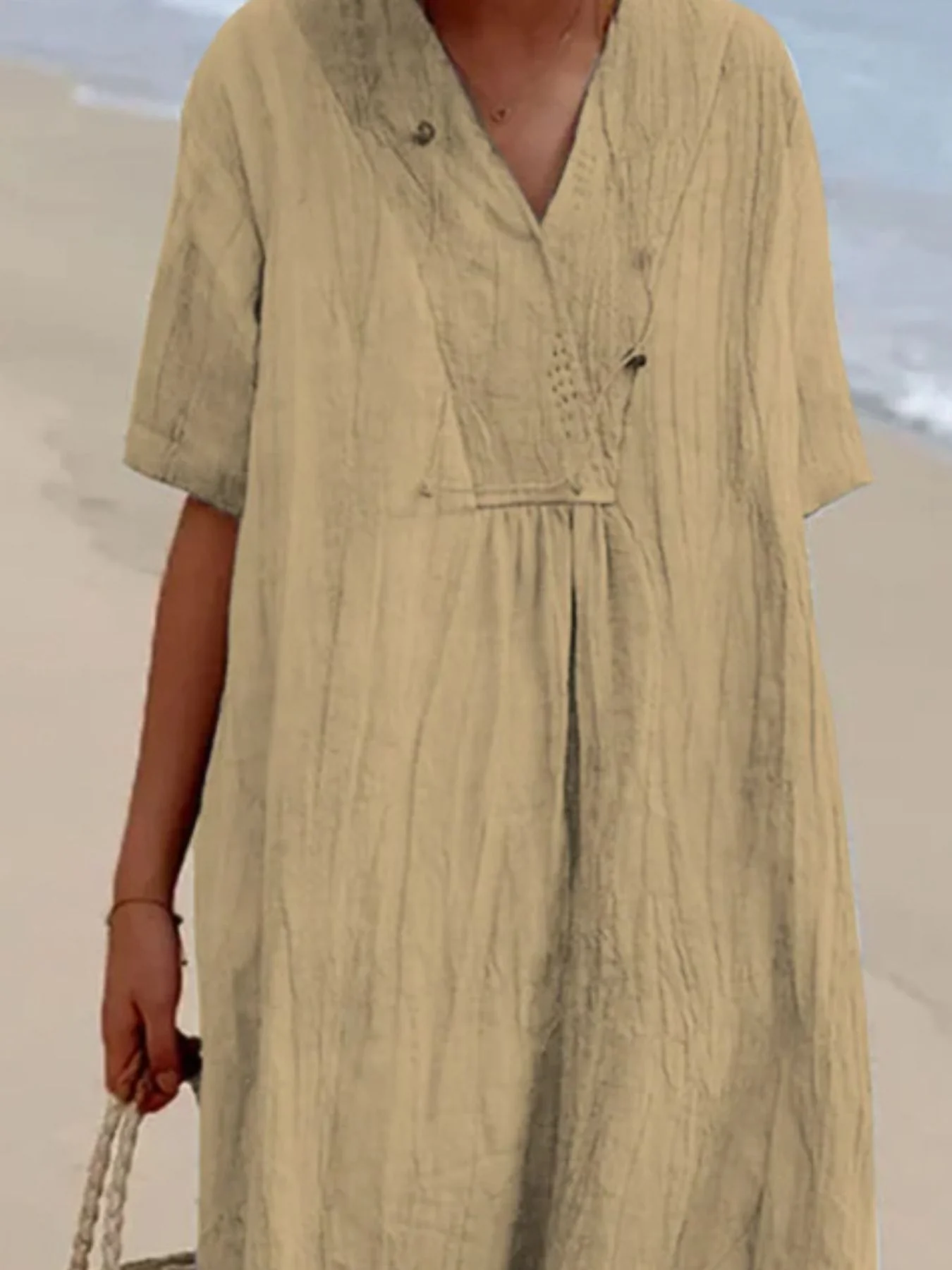 Casual Loose Short Sleeve Midi Dress - Image 10
