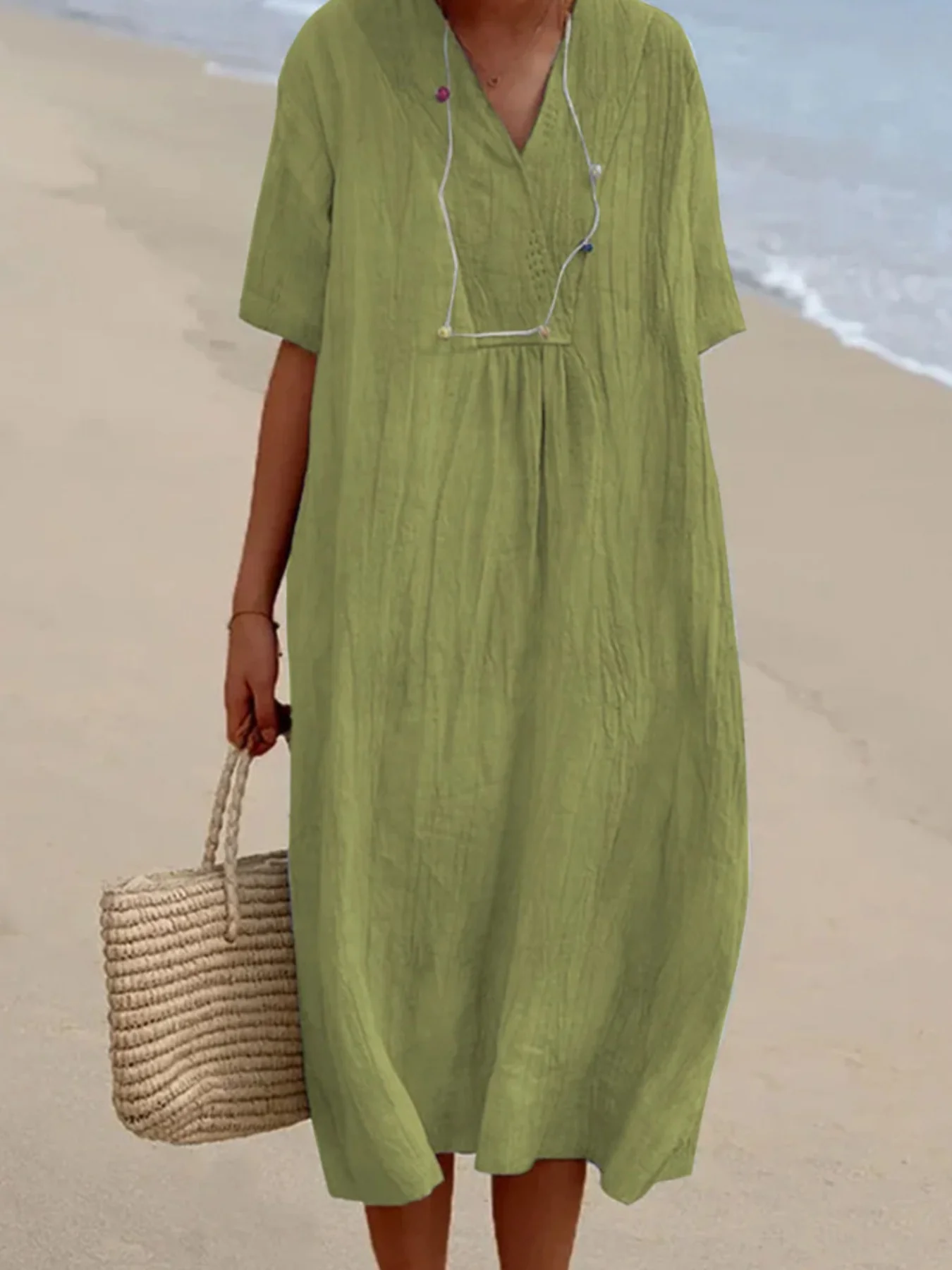 Casual Loose Short Sleeve Midi Dress - Image 3