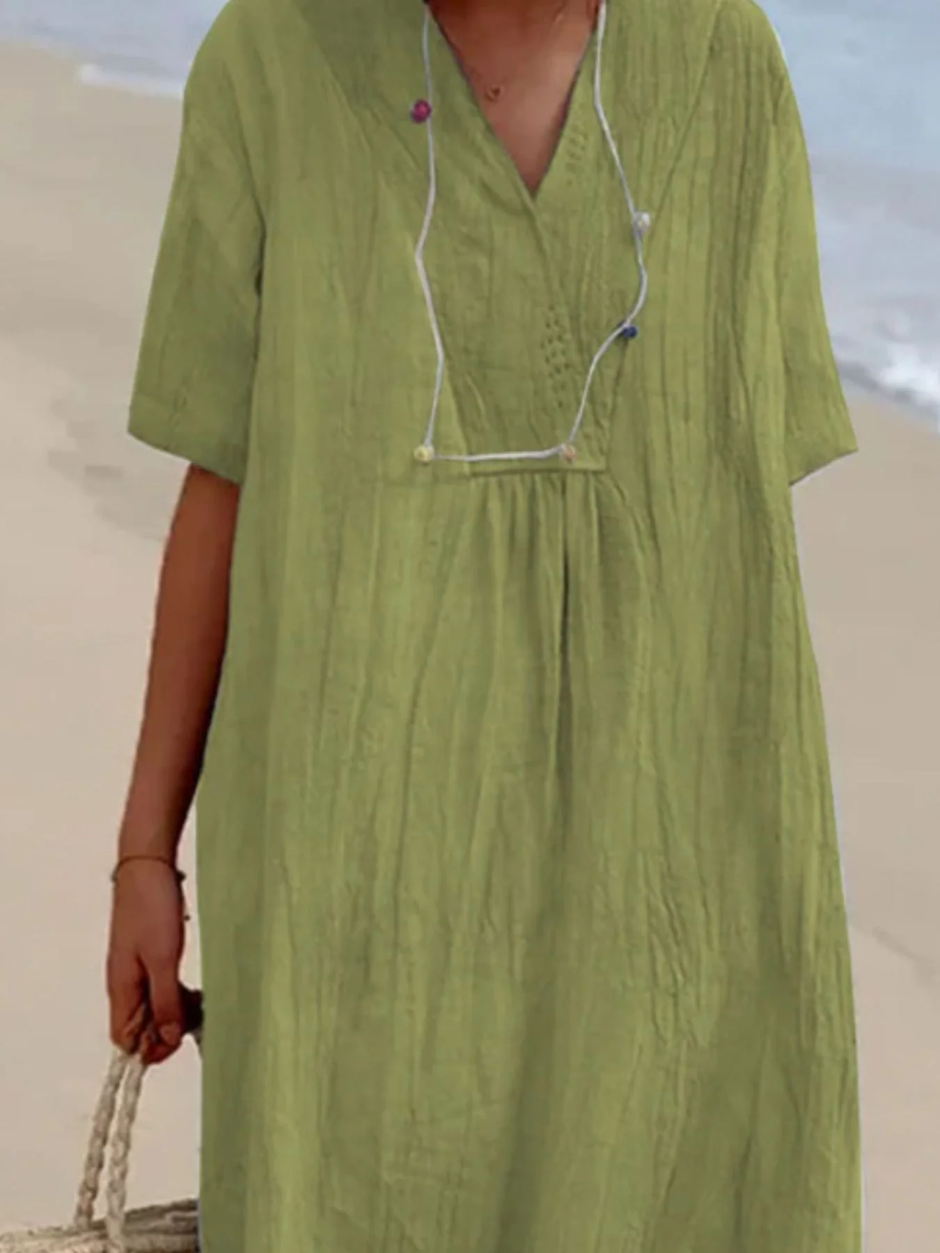 Casual Loose Short Sleeve Midi Dress - Image 4