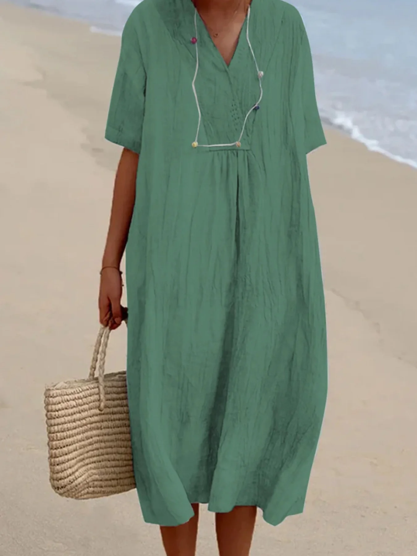 Casual Loose Short Sleeve Midi Dress - Image 5