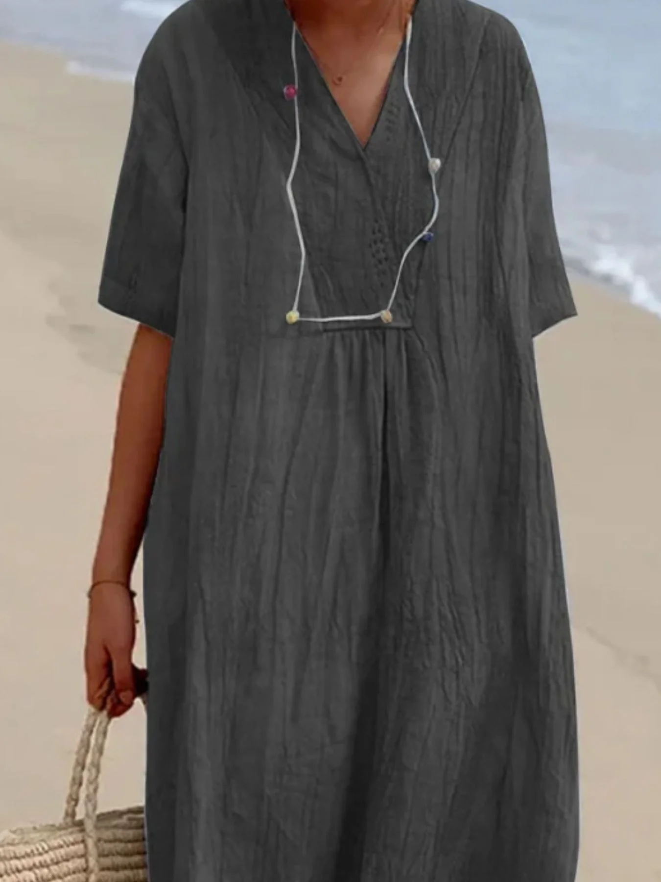 Casual Loose Short Sleeve Midi Dress - Image 8