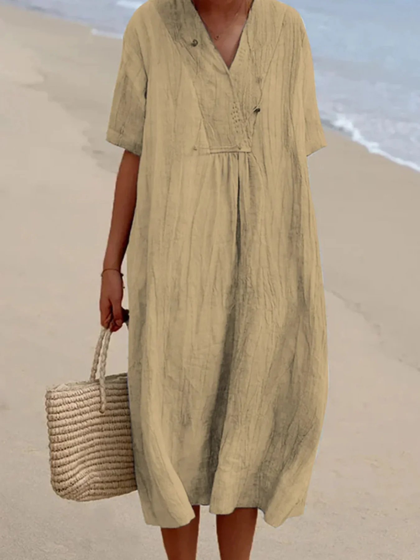 Casual Loose Short Sleeve Midi Dress - Image 9