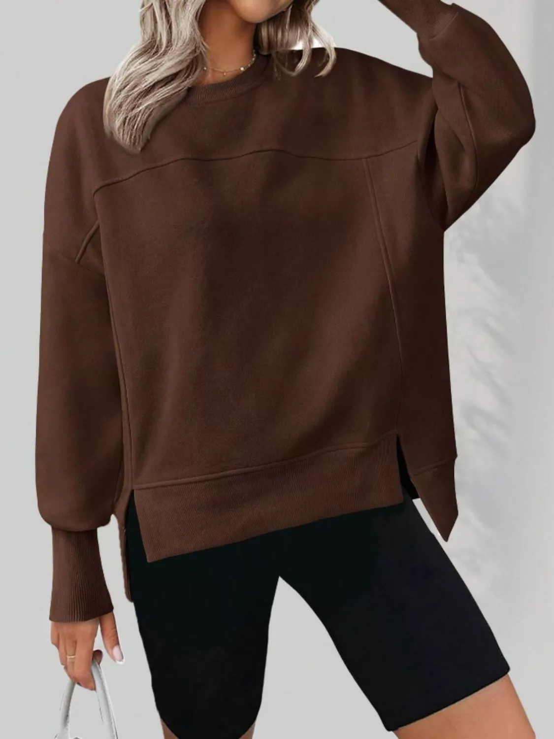Casual Loose Side Slit Sweatshirt - Image 11